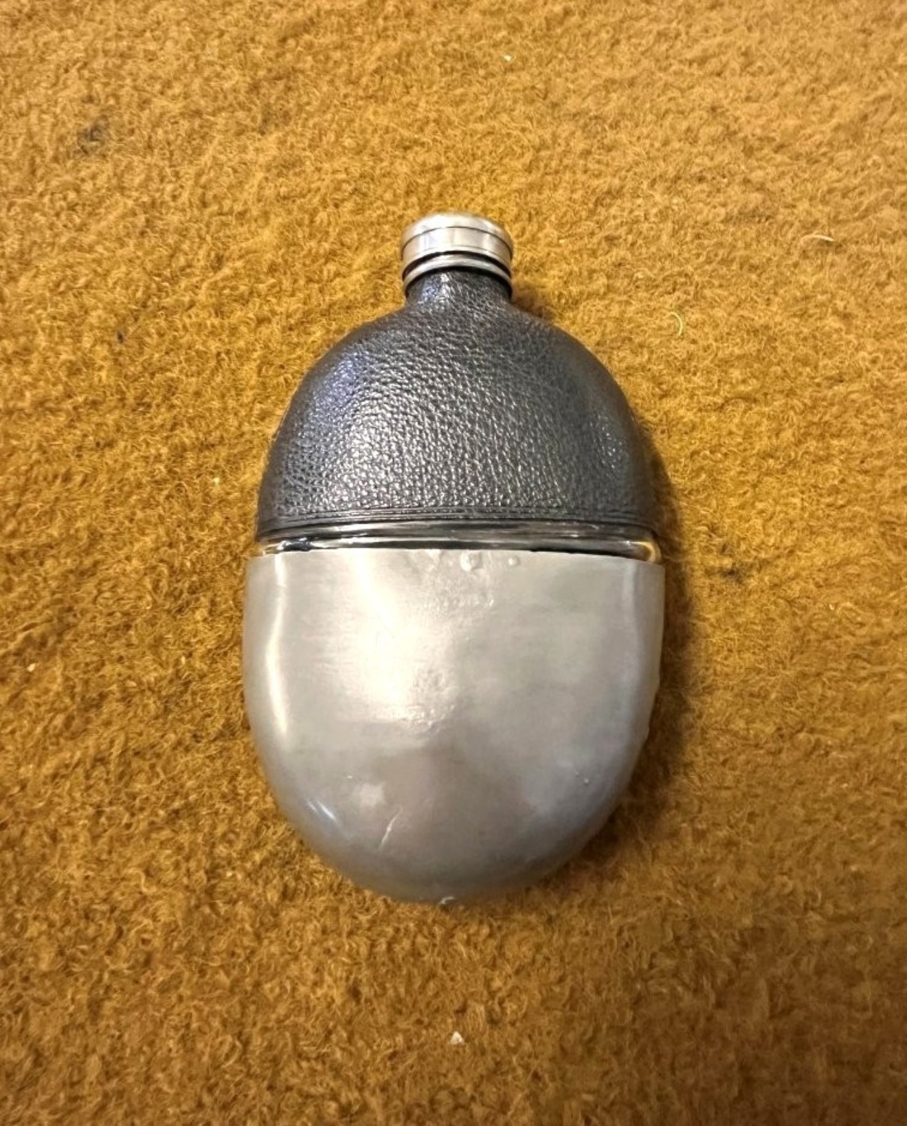 Antique Pewter / Glass / Leather Bound Pocket Spirit Flask