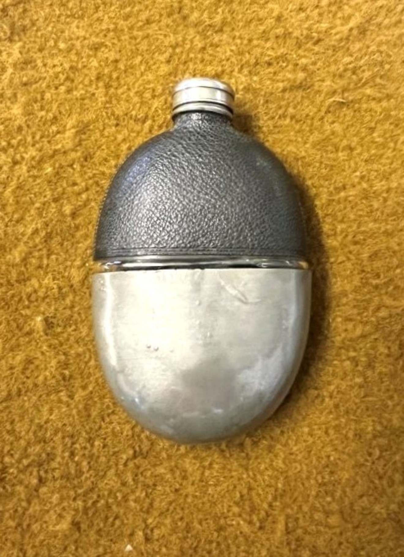 Antique Pewter / Glass / Leather Bound Pocket Spirit Flask