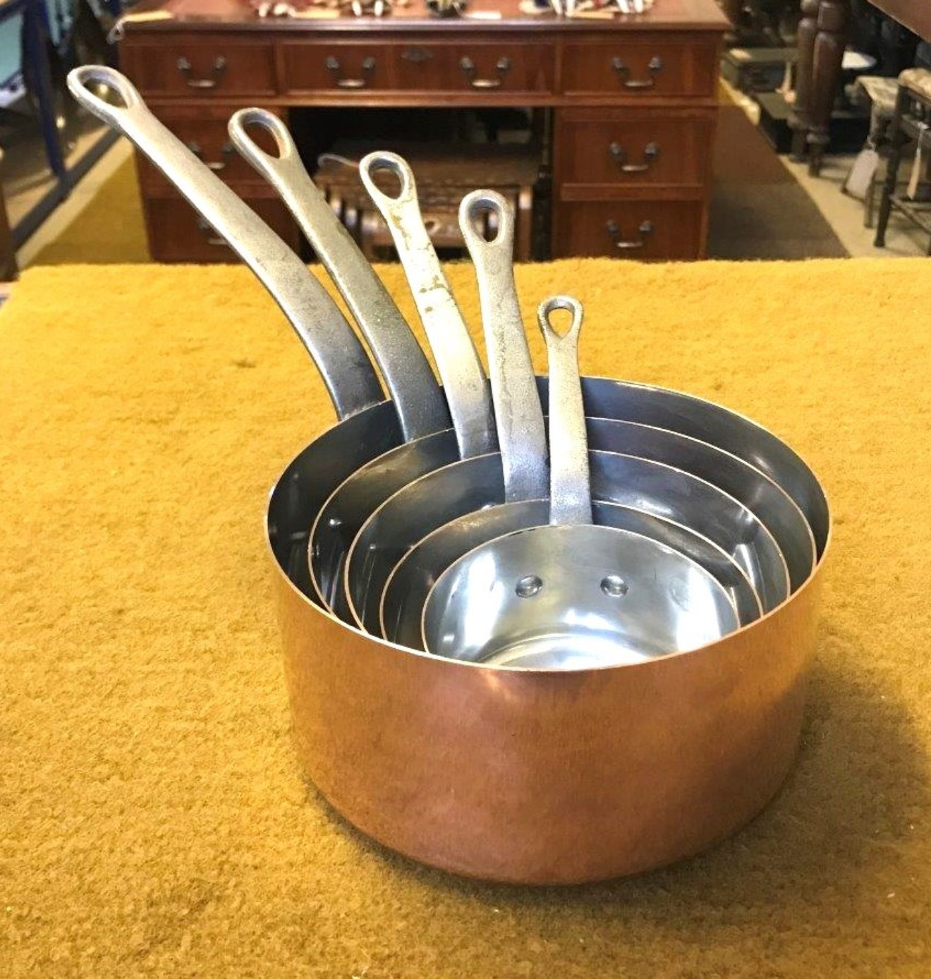Vintage Set of 5 French Copper Cooking Pans