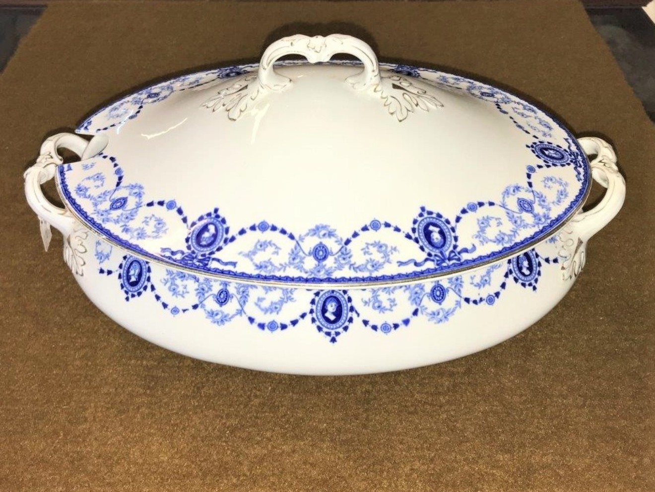 Tureen, Blue Cameo Print