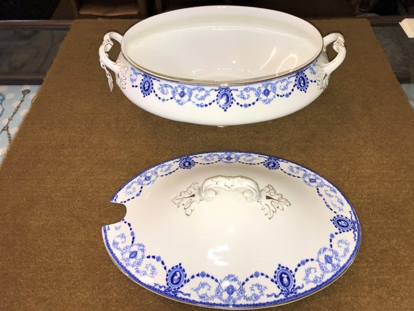 Tureen, Blue Cameo Print