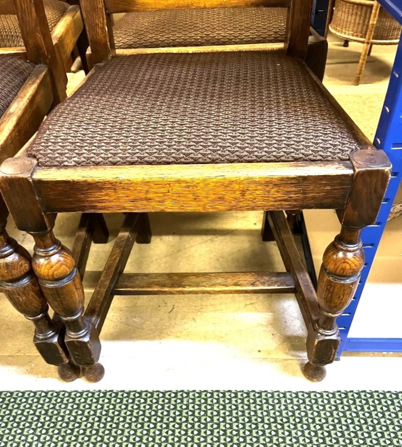 Antique Set of 4 Oak Jacobean Revival Bergère Dining Chairs