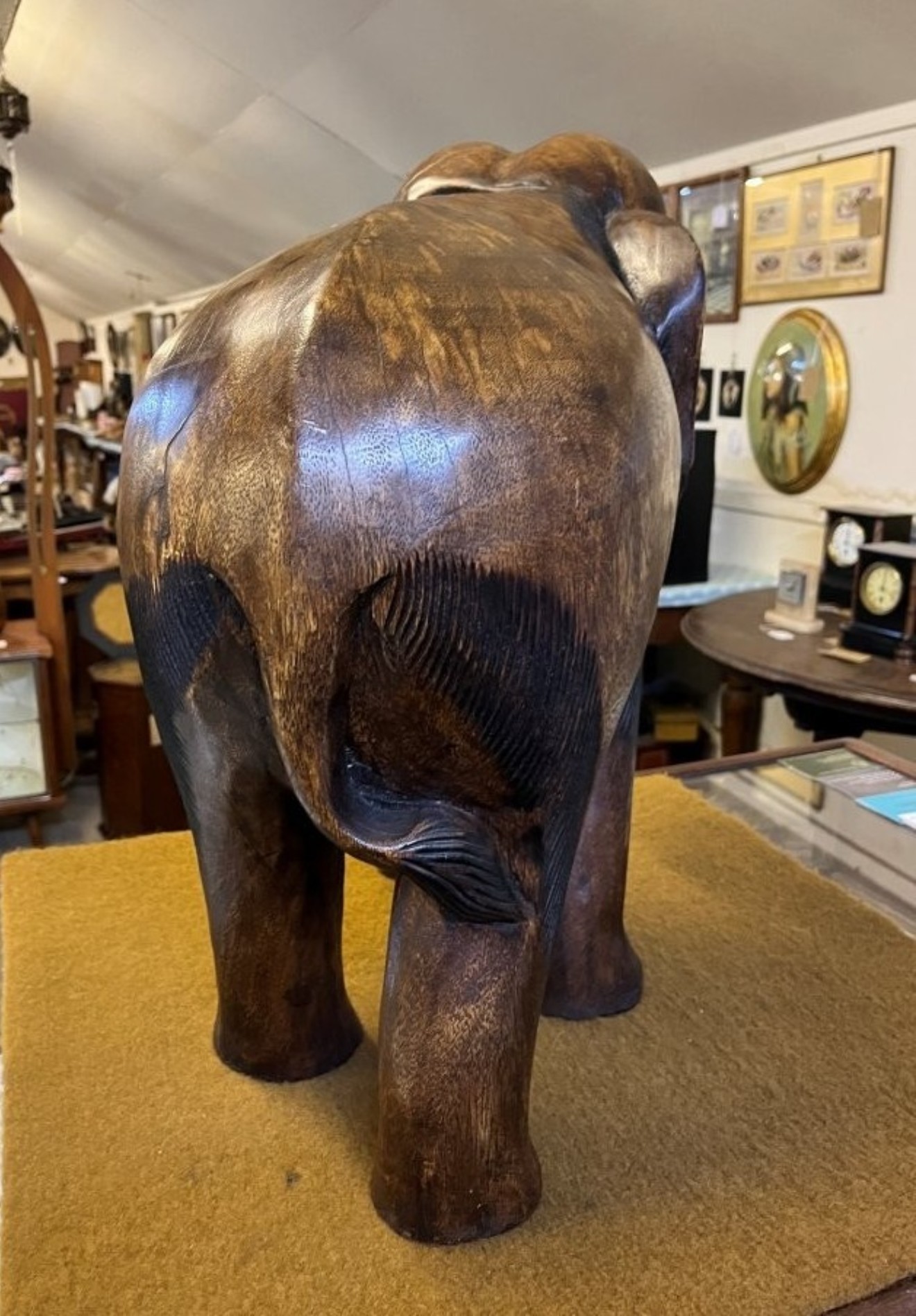 Vintage Large Carved Wood Elephant Figure
