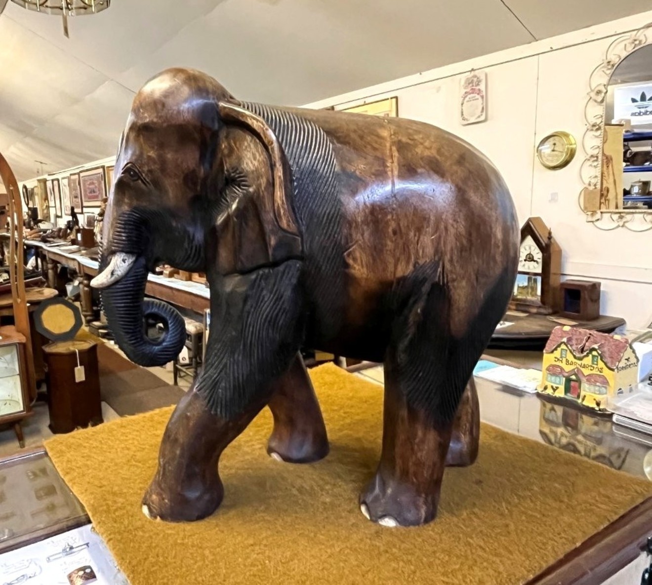 Vintage Large Carved Wood Elephant Figure
