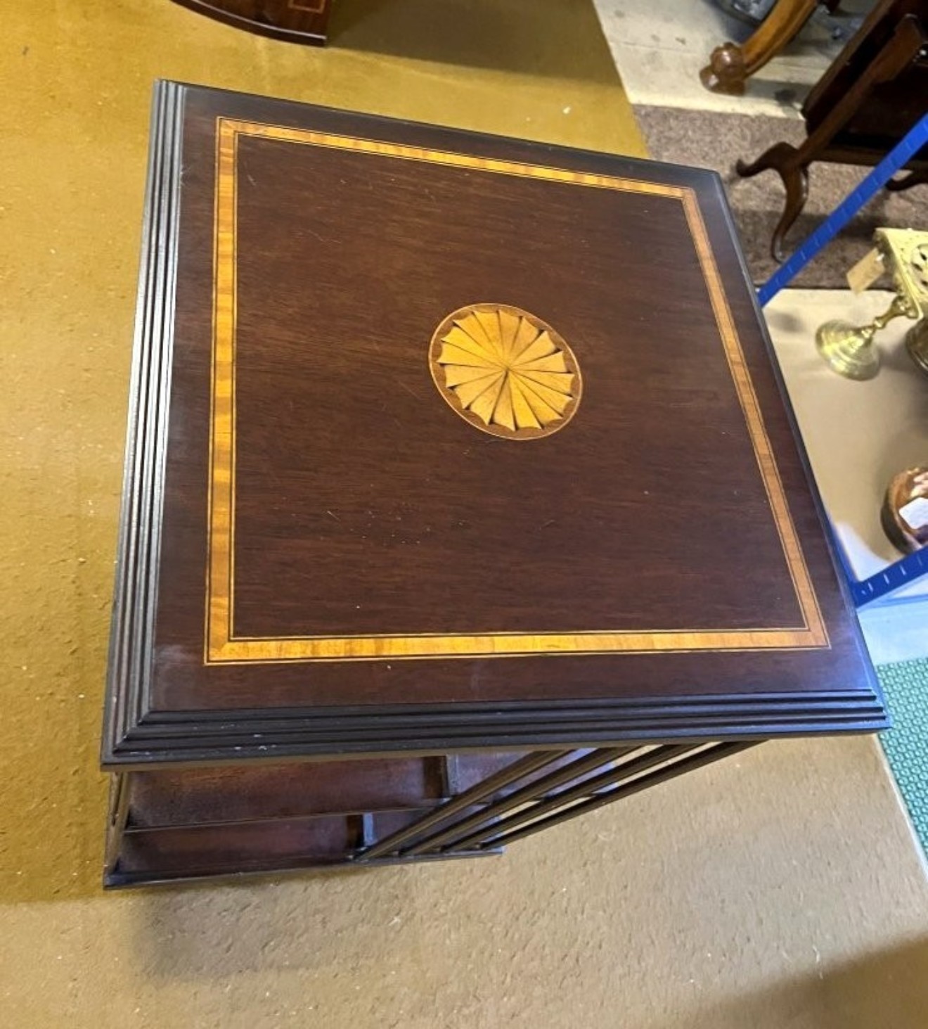 Mid Century Mahogany Inlaid Revolving Bookcase