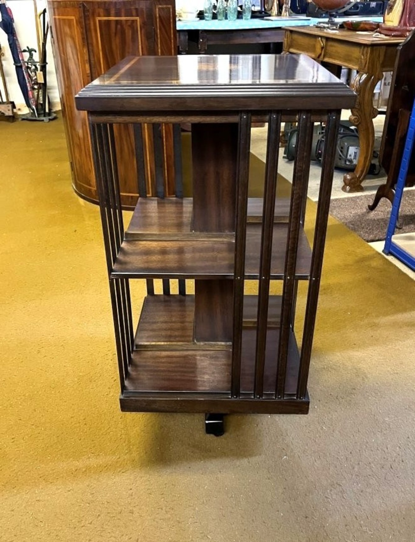 Mid Century Mahogany Inlaid Revolving Bookcase