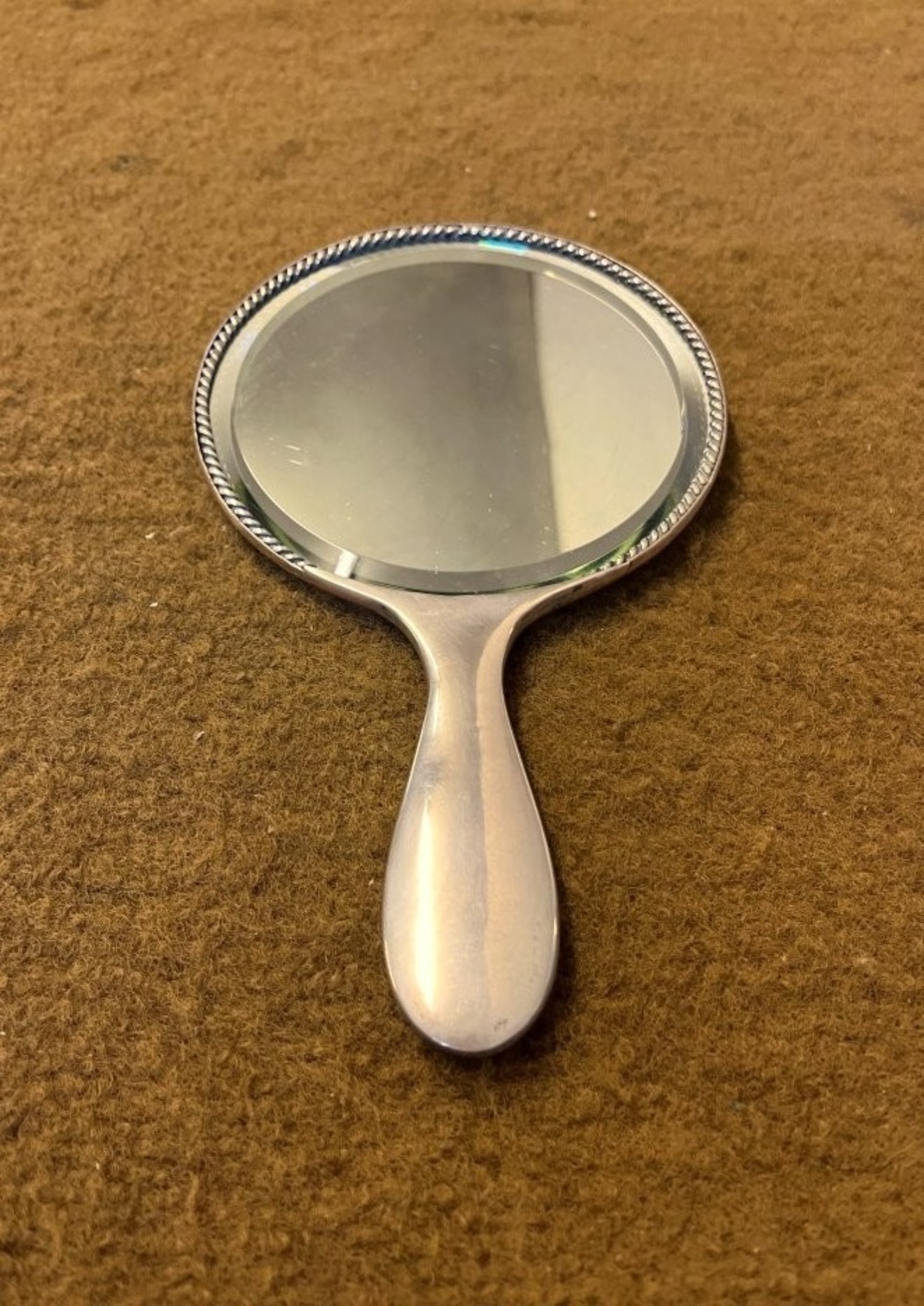 Antique Silver Plated Repousse Hand Mirror with European Farmyard Scene