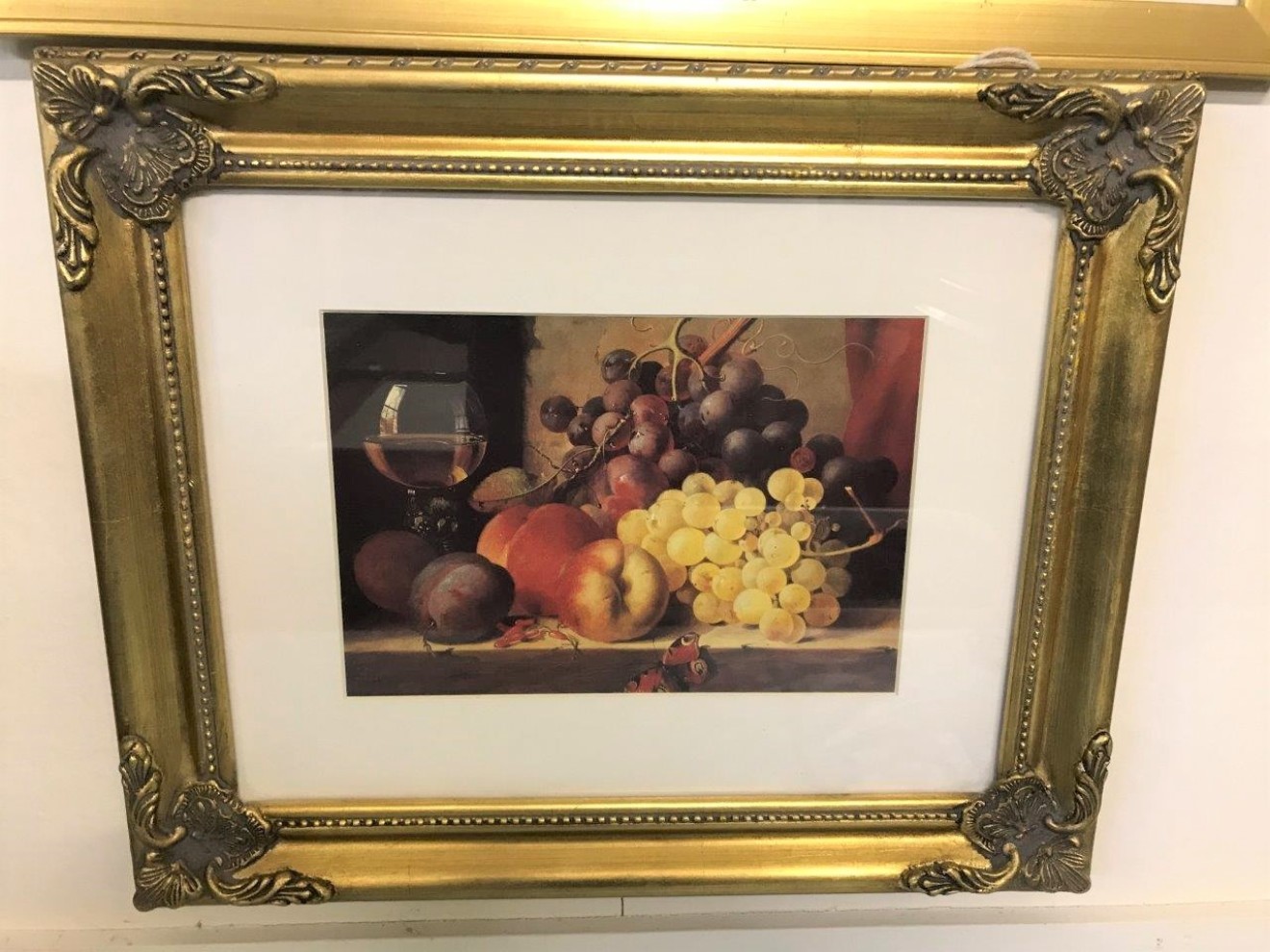 Still Life Print in Gilt Frame Fruit and Butterfly EL Monogram