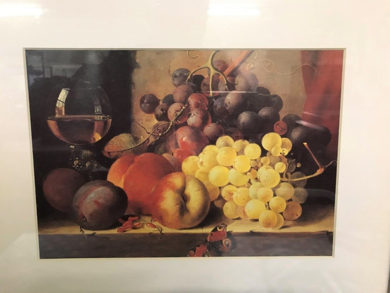 Still Life Print in Gilt Frame Fruit and Butterfly EL Monogram