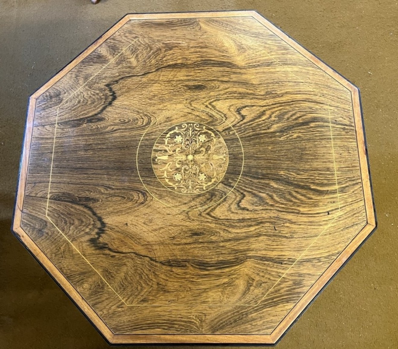 Vintage Octagonal Walnut Two Tier Inlaid Occasional Table