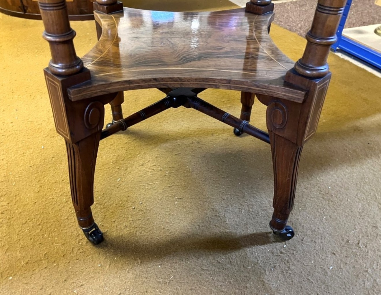 Vintage Octagonal Walnut Two Tier Inlaid Occasional Table