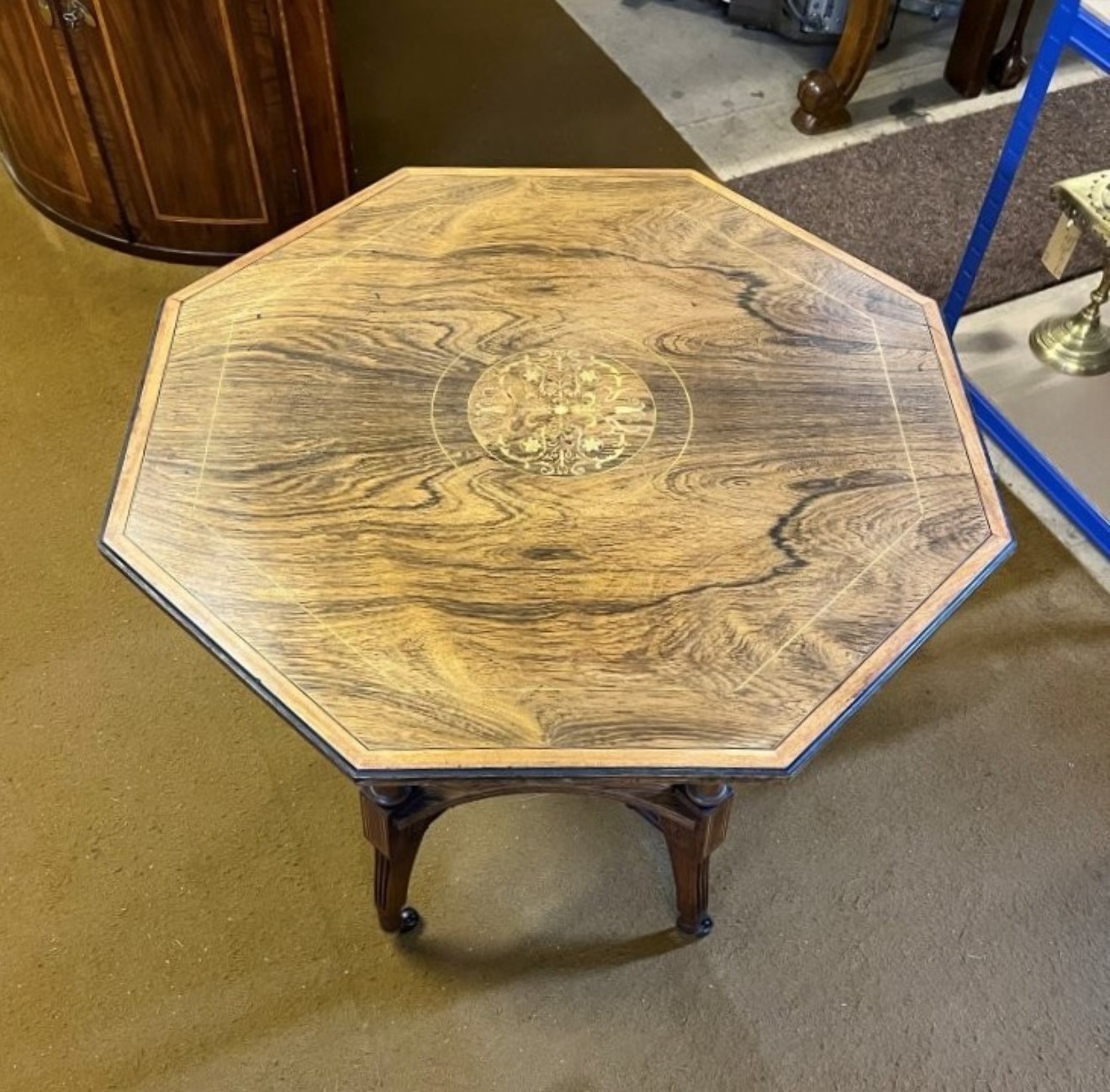 Vintage Octagonal Walnut Two Tier Inlaid Occasional Table