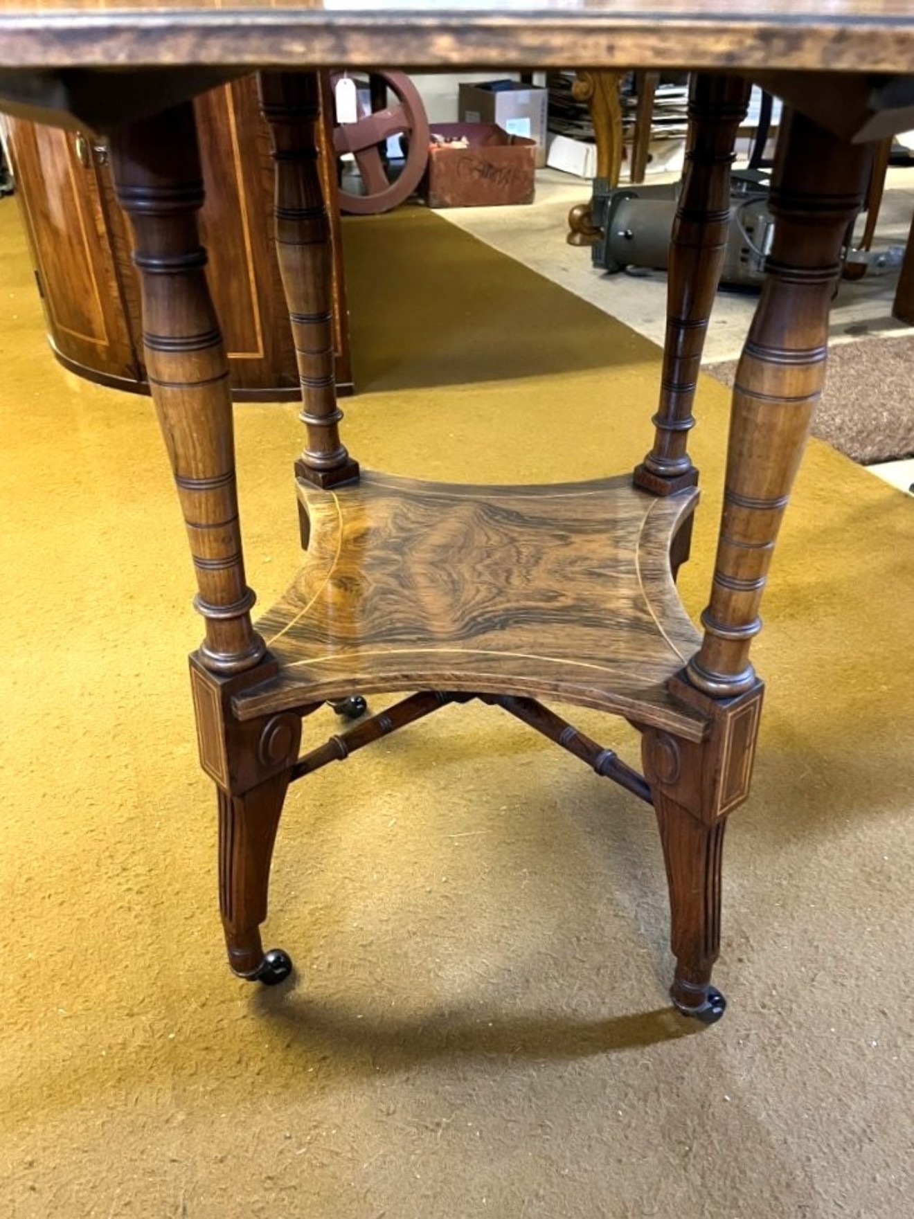 Vintage Octagonal Walnut Two Tier Inlaid Occasional Table