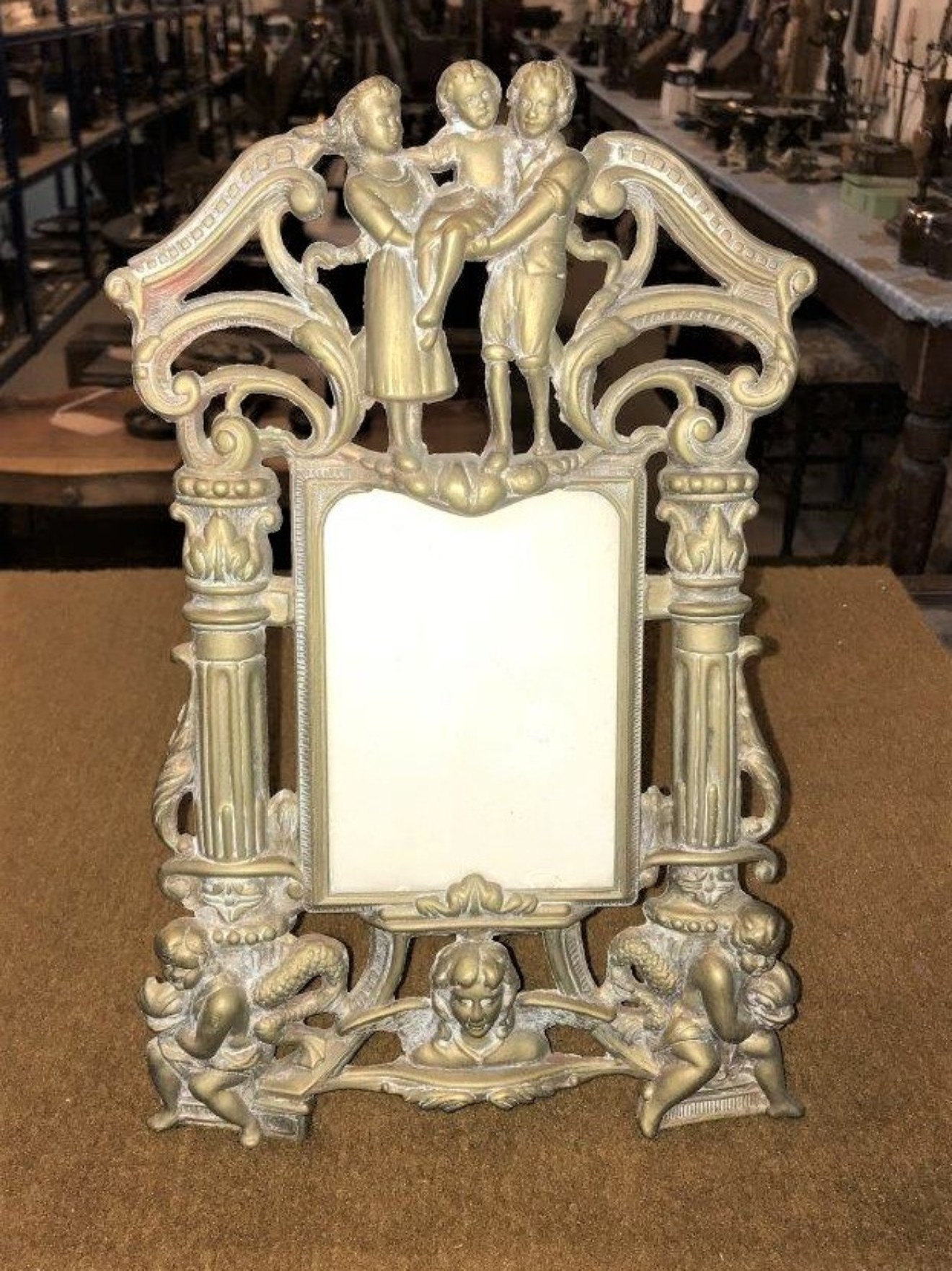 Art Nouveau Brass Repousse Easel Photo Frame