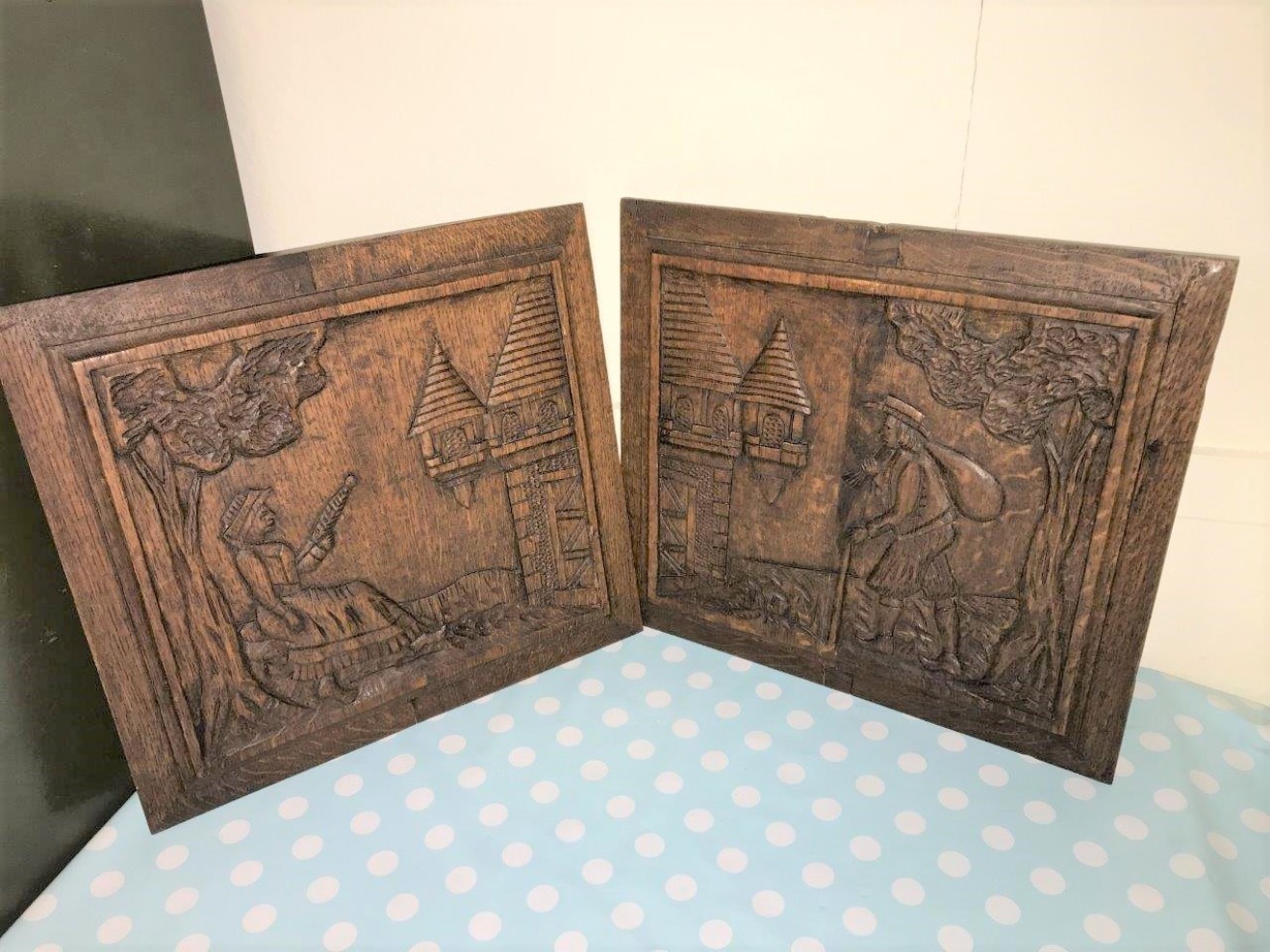 Pair of Flemish Oak Carved Relief Panels