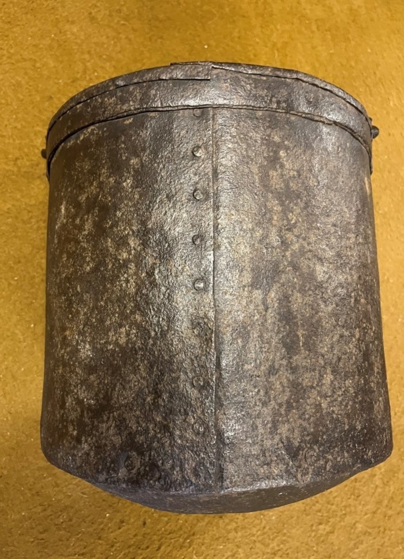 Antique Heavy Iron Riveted Well Bucket with Wrought Iron Hanger
