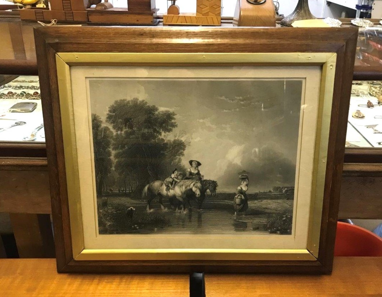 Victorian Engraving "Returning From Market (Crossing The Stream)" From the Original Painting by Sir Augustus W Callcott RA