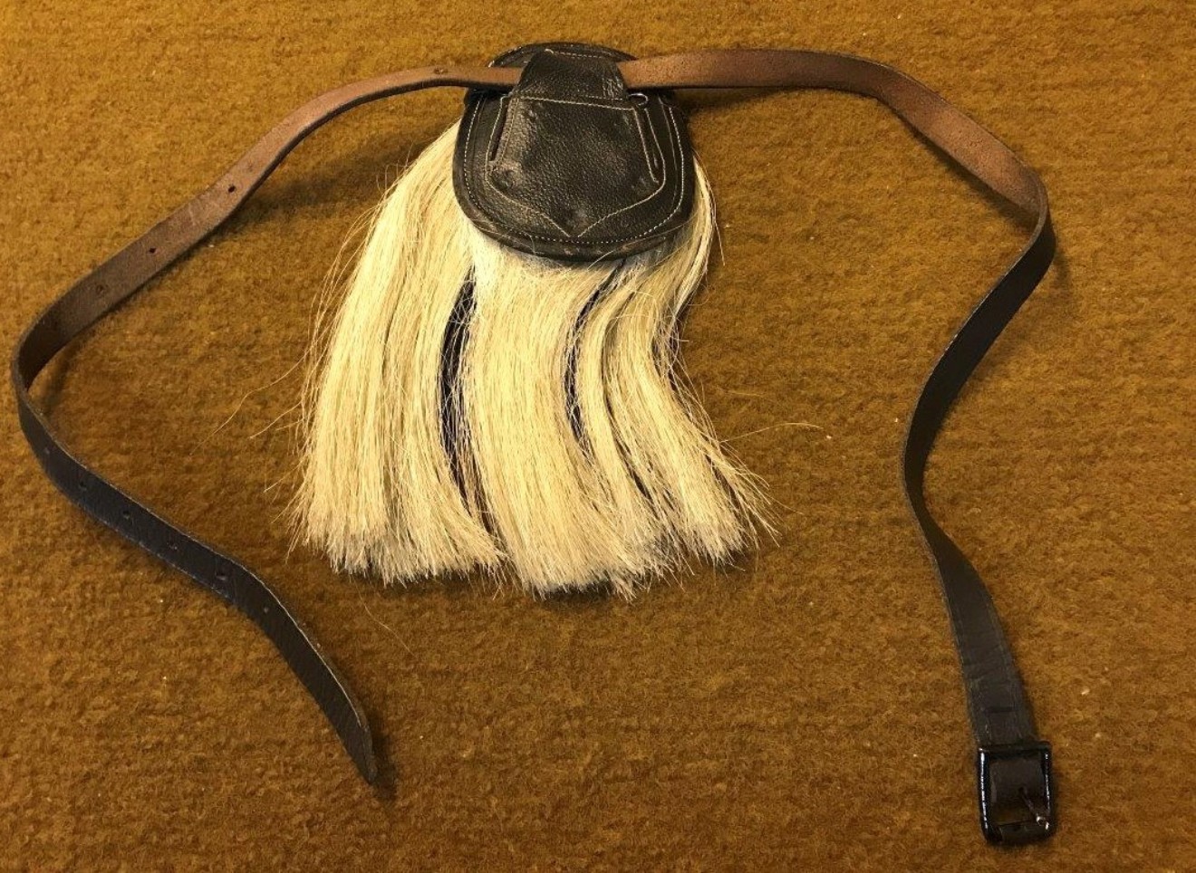 Antique Child's Military Horse Hair Sporran complete with Leather Belt and Silver Plated Thistle Mount