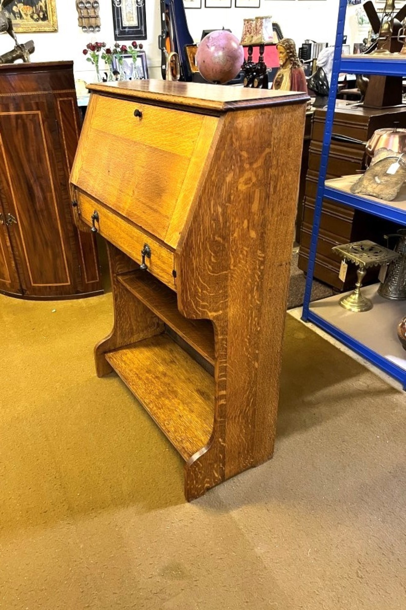 Arts & Crafts Solid Oak Bureau Writing Desk