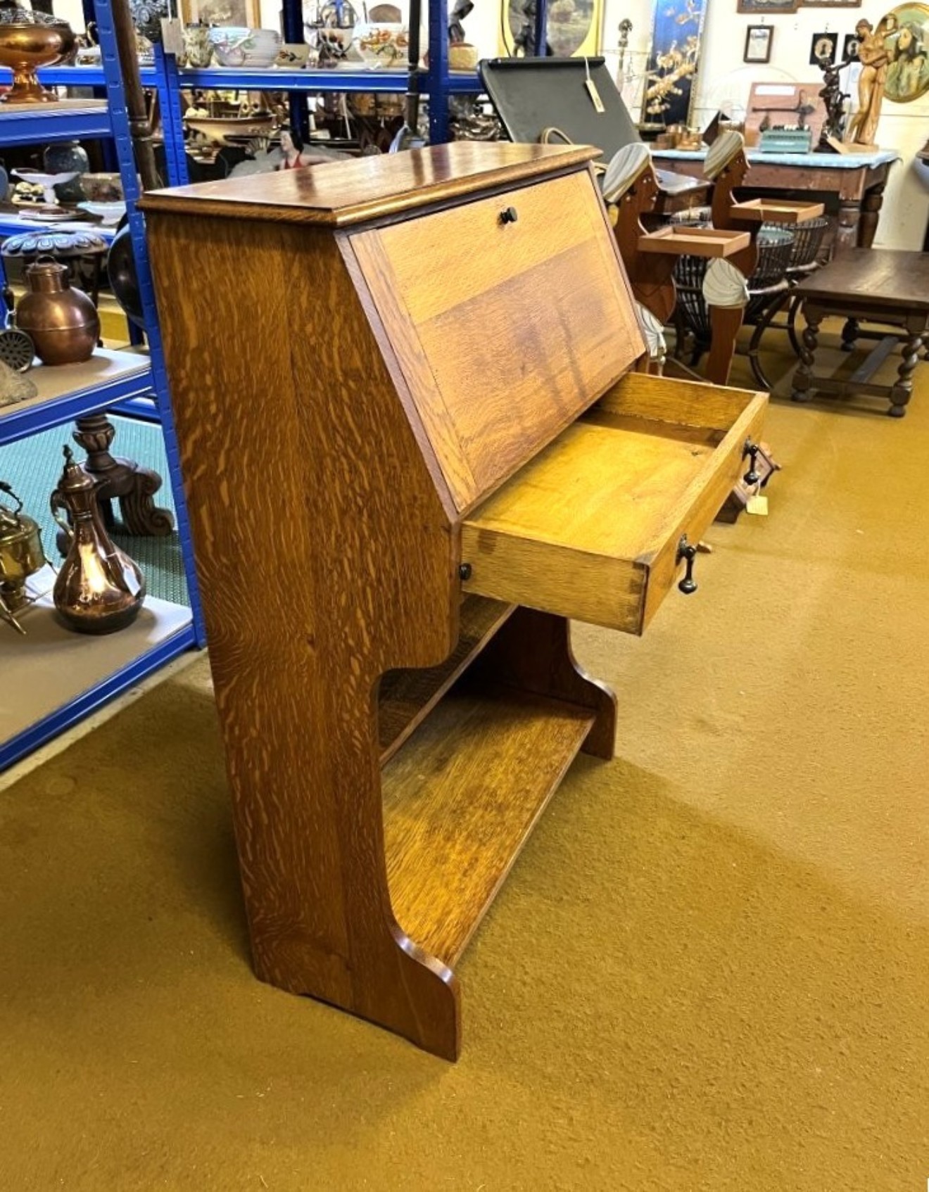Arts & Crafts Solid Oak Bureau Writing Desk