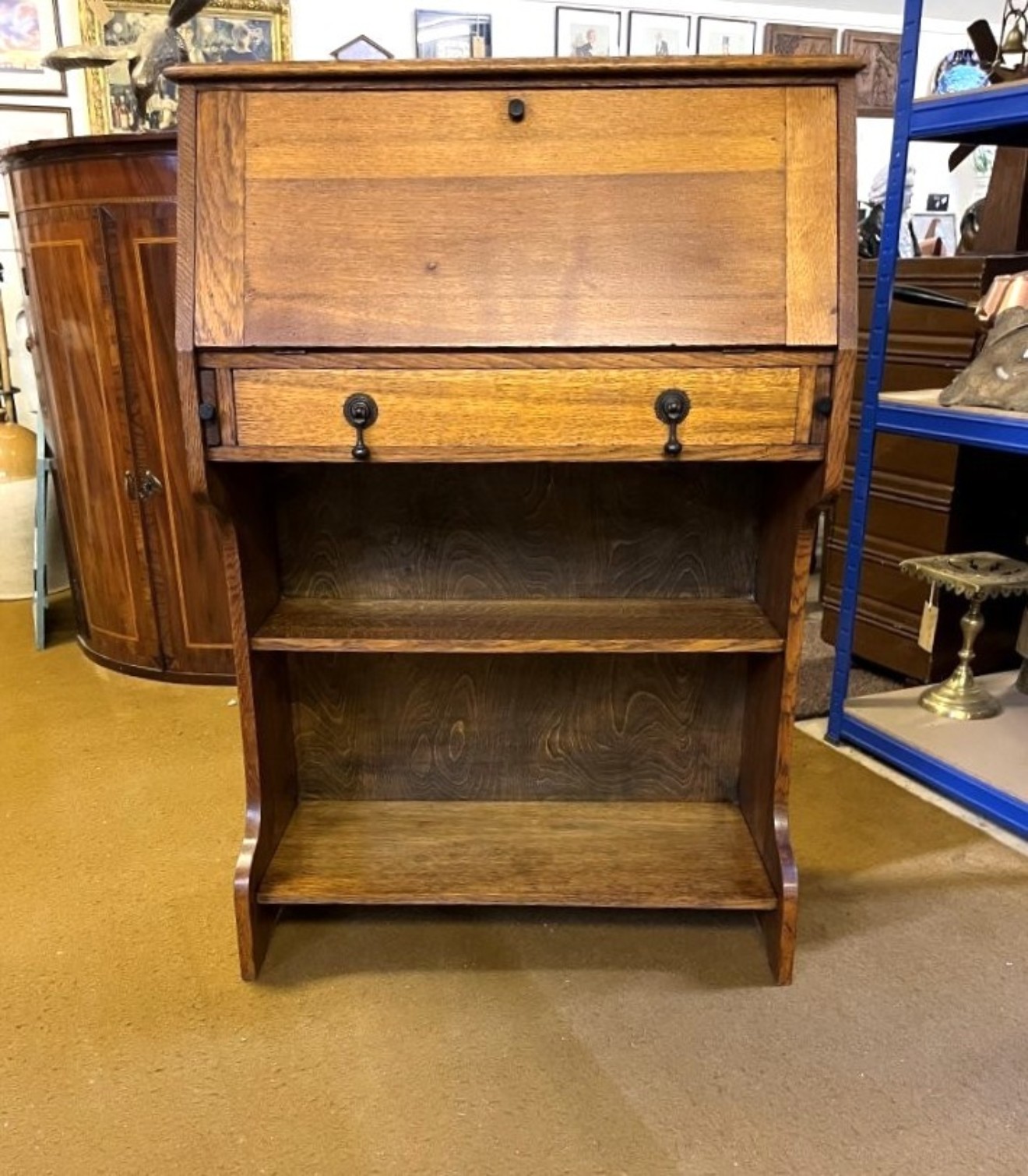 Arts & Crafts Solid Oak Bureau Writing Desk