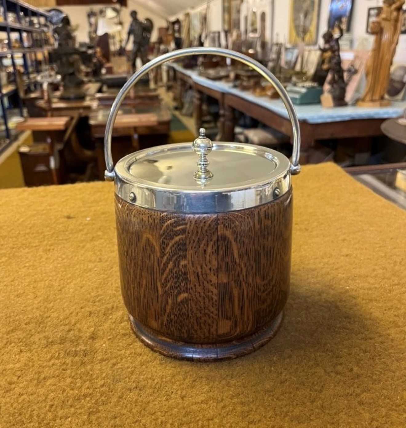 Vintage Wooden Biscuit Barrel / Ice Bucket with Ceramic Liner