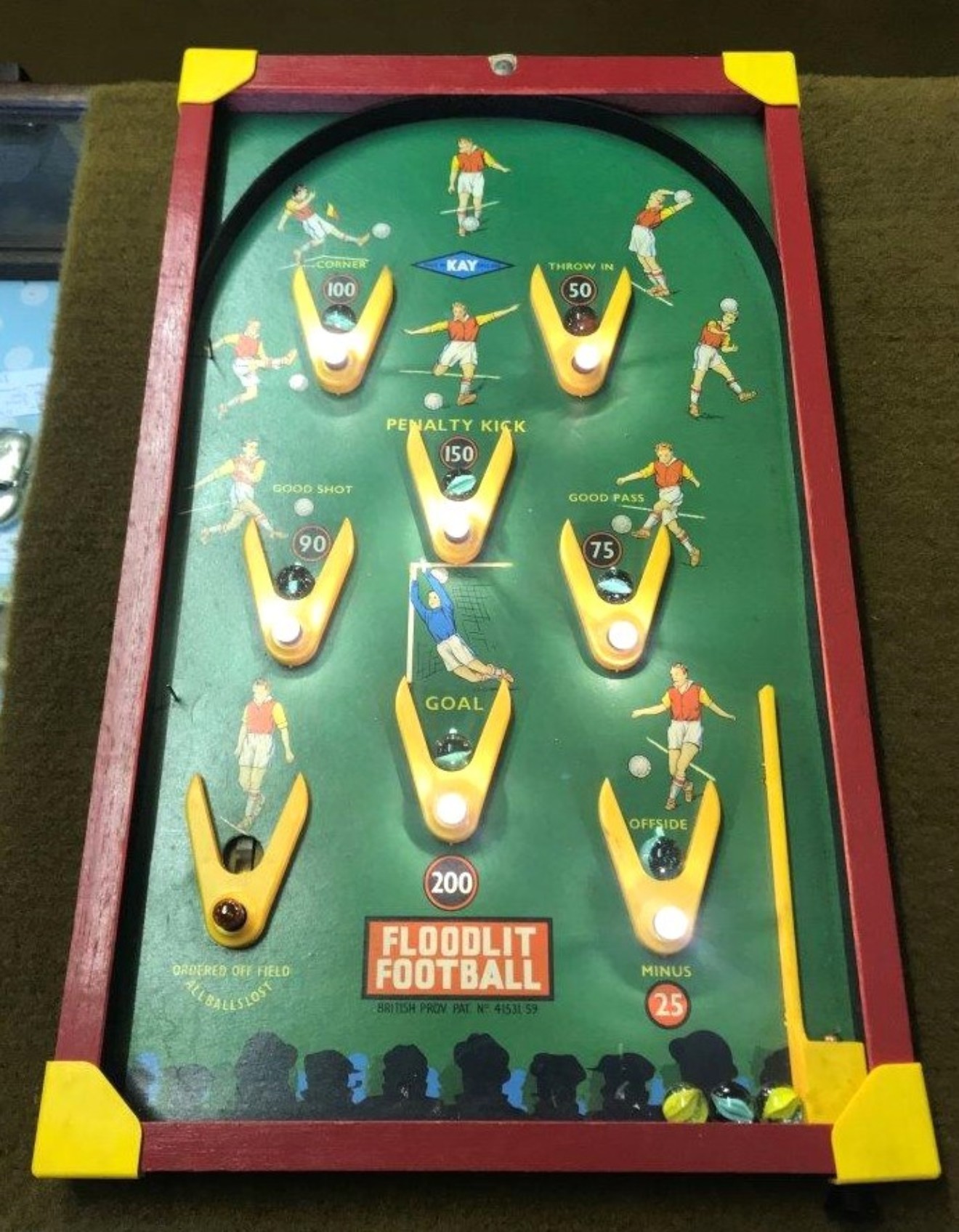 Vintage Table Top "Floodlit Football" Pinball Game ﻿Made by Kay England