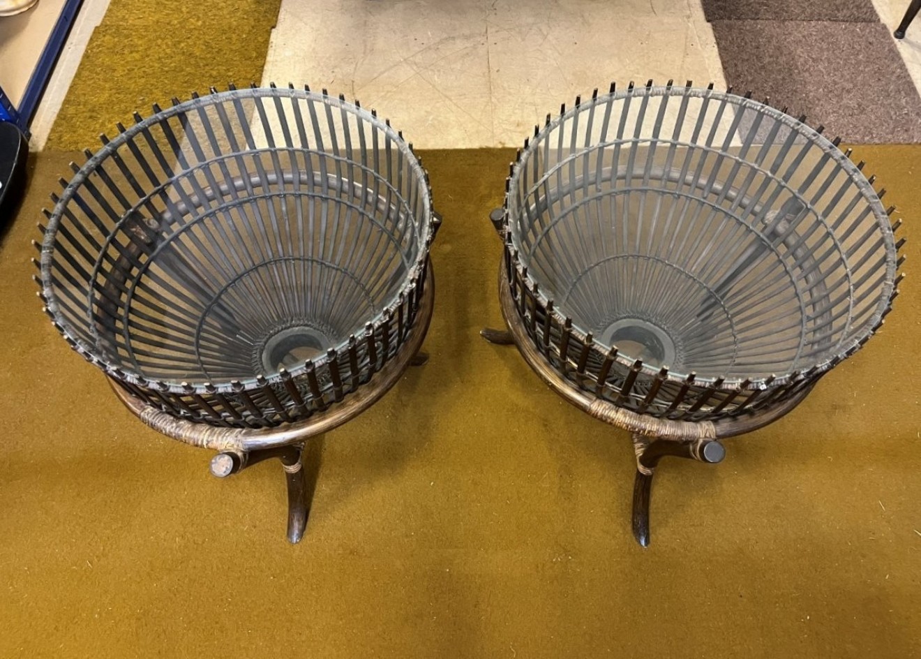 Vintage Pair of Thai Lobster Pot Tables with Glass Tops