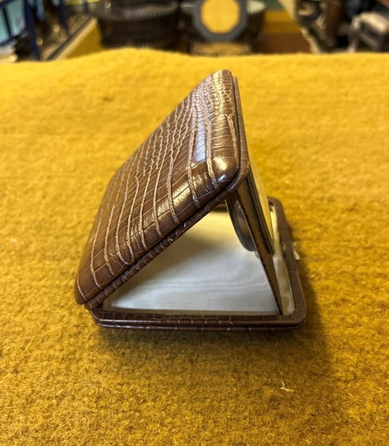 Vintage 8 Days Travel Clock in Faux Crocodile Skin Case Made by L Sandoz Vuille Switzerland