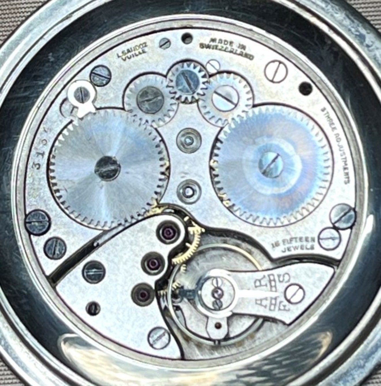 Vintage 8 Days Travel Clock in Faux Crocodile Skin Case Made by L Sandoz Vuille Switzerland