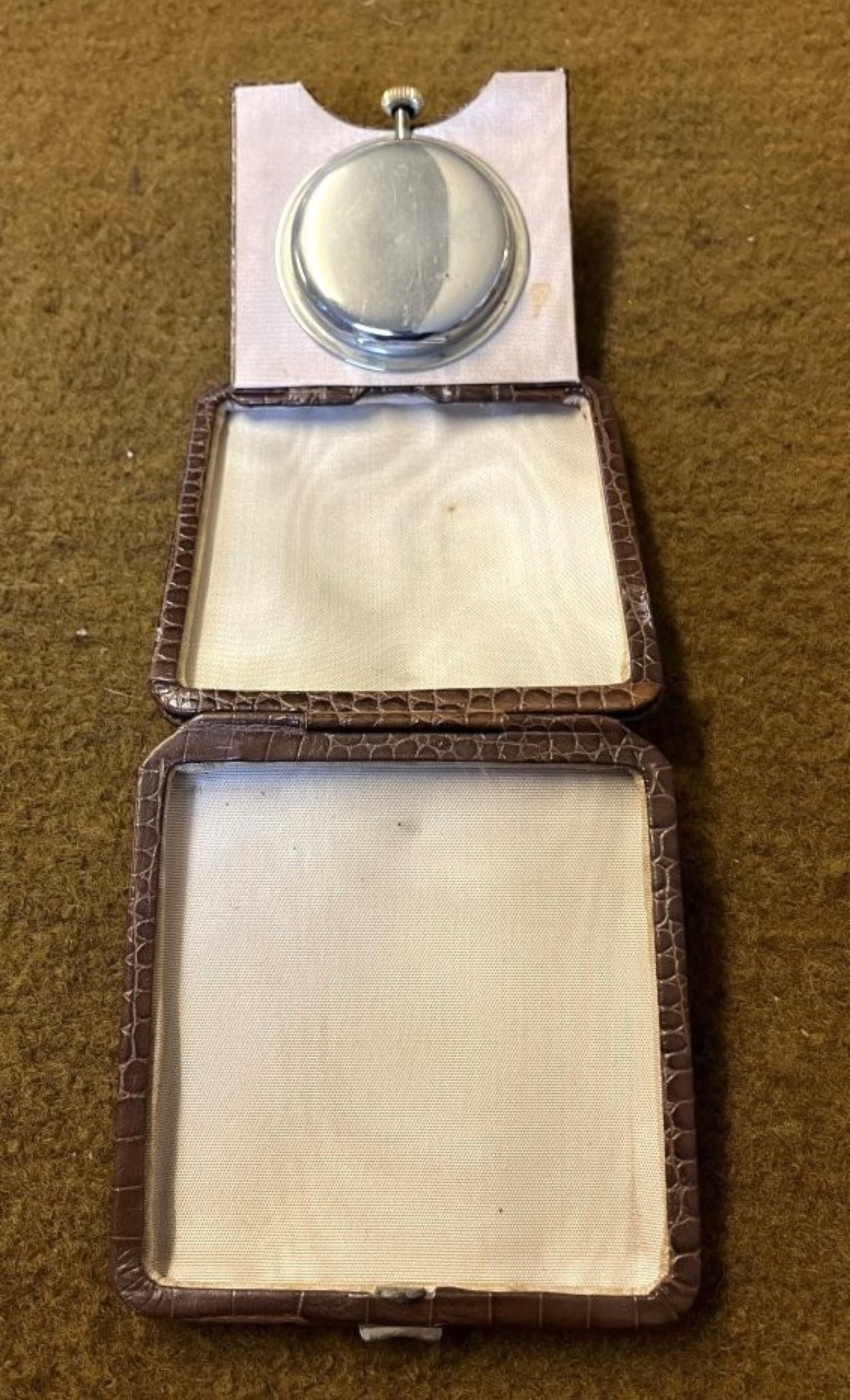 Vintage 8 Days Travel Clock in Faux Crocodile Skin Case Made by L Sandoz Vuille Switzerland