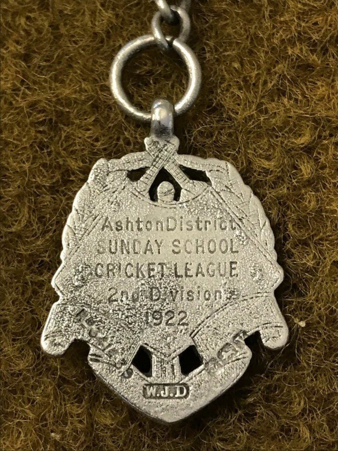 Silver Watch Chain & Fob / Cricket Medal