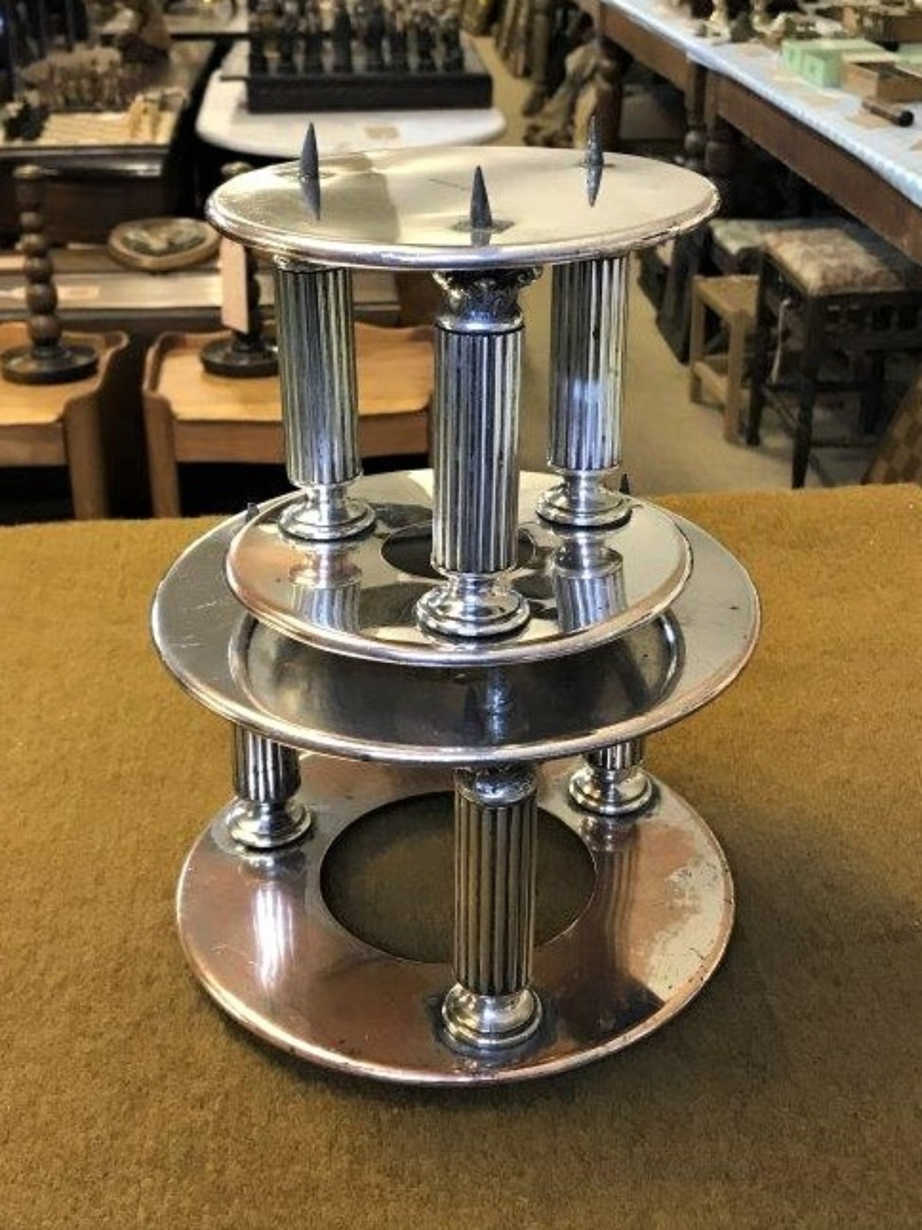 Pair of Round Silver Plated Cake Tier Separators Andrew Collie Ltd Grocers Aberdeen, Cults, Ballater & Braemar