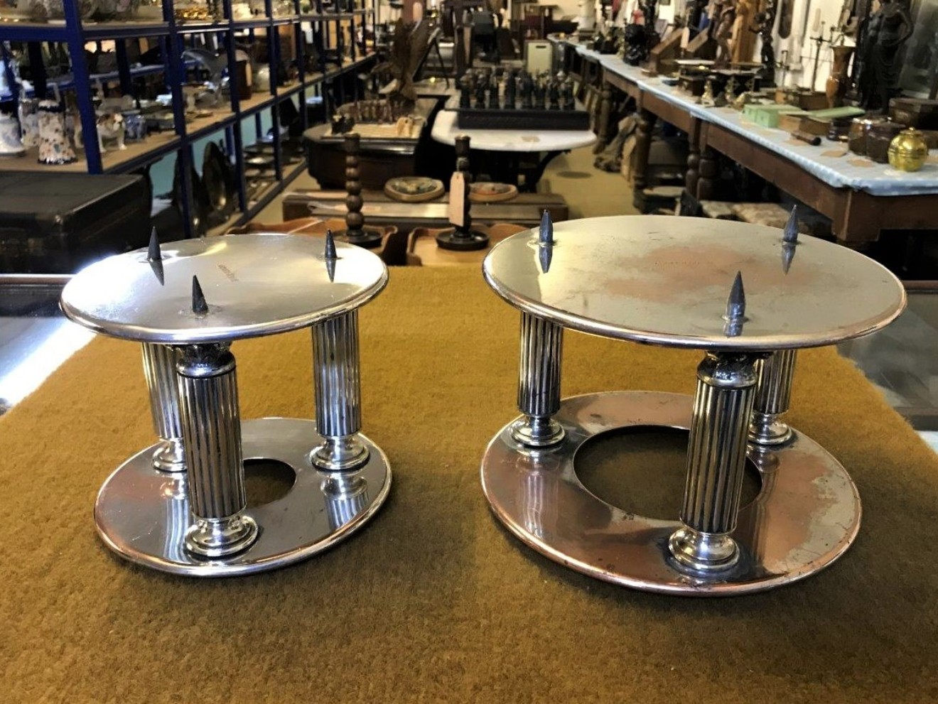 Pair of Round Silver Plated Cake Tier Separators Andrew Collie Ltd Grocers Aberdeen, Cults, Ballater & Braemar