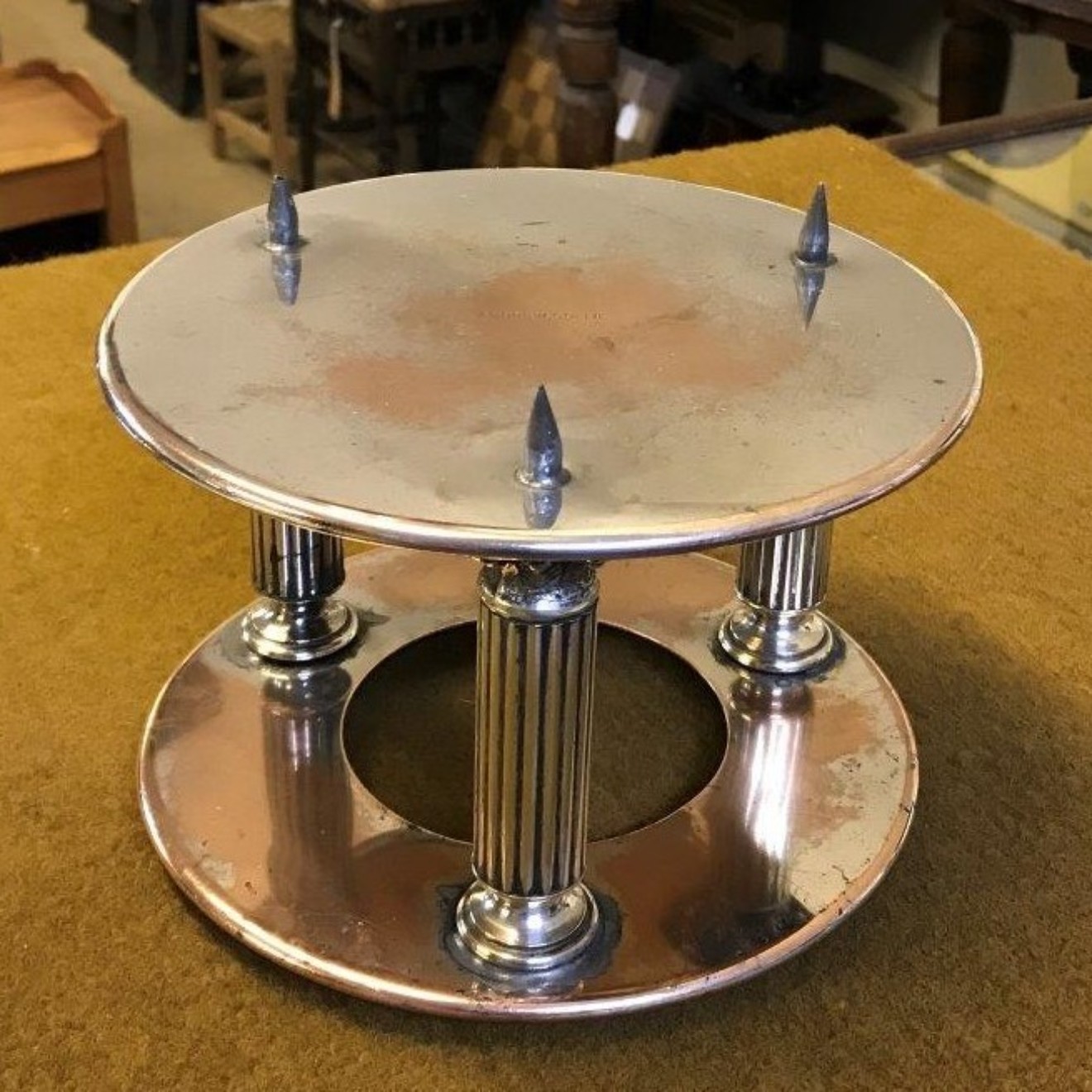 Pair of Round Silver Plated Cake Tier Separators Andrew Collie Ltd Grocers Aberdeen, Cults, Ballater & Braemar