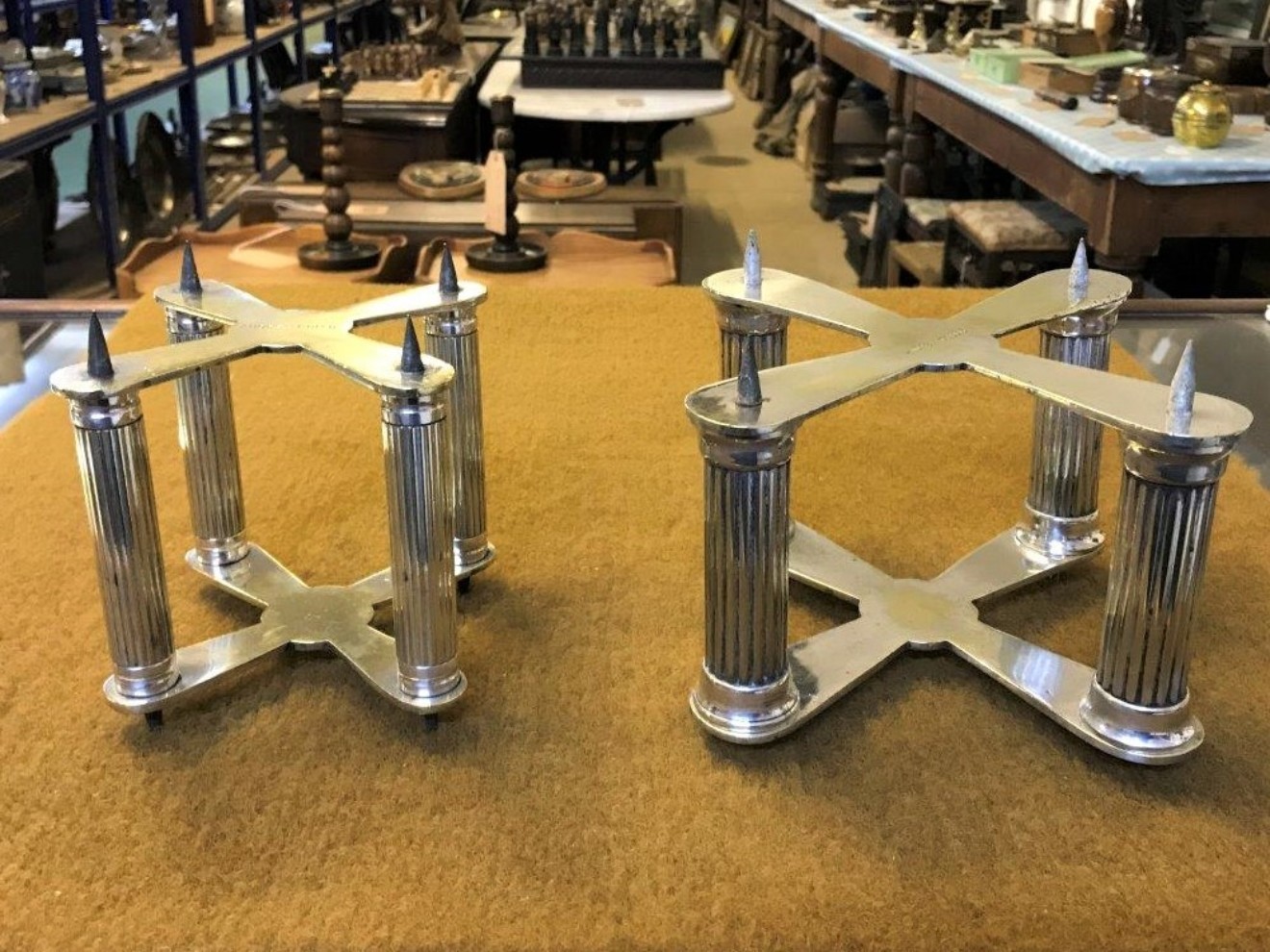 Pair of Cross Shaped Silver Plated Cake Tier Separators Andrew Collie Ltd Grocers Aberdeen, Cults, Ballater & Braemar