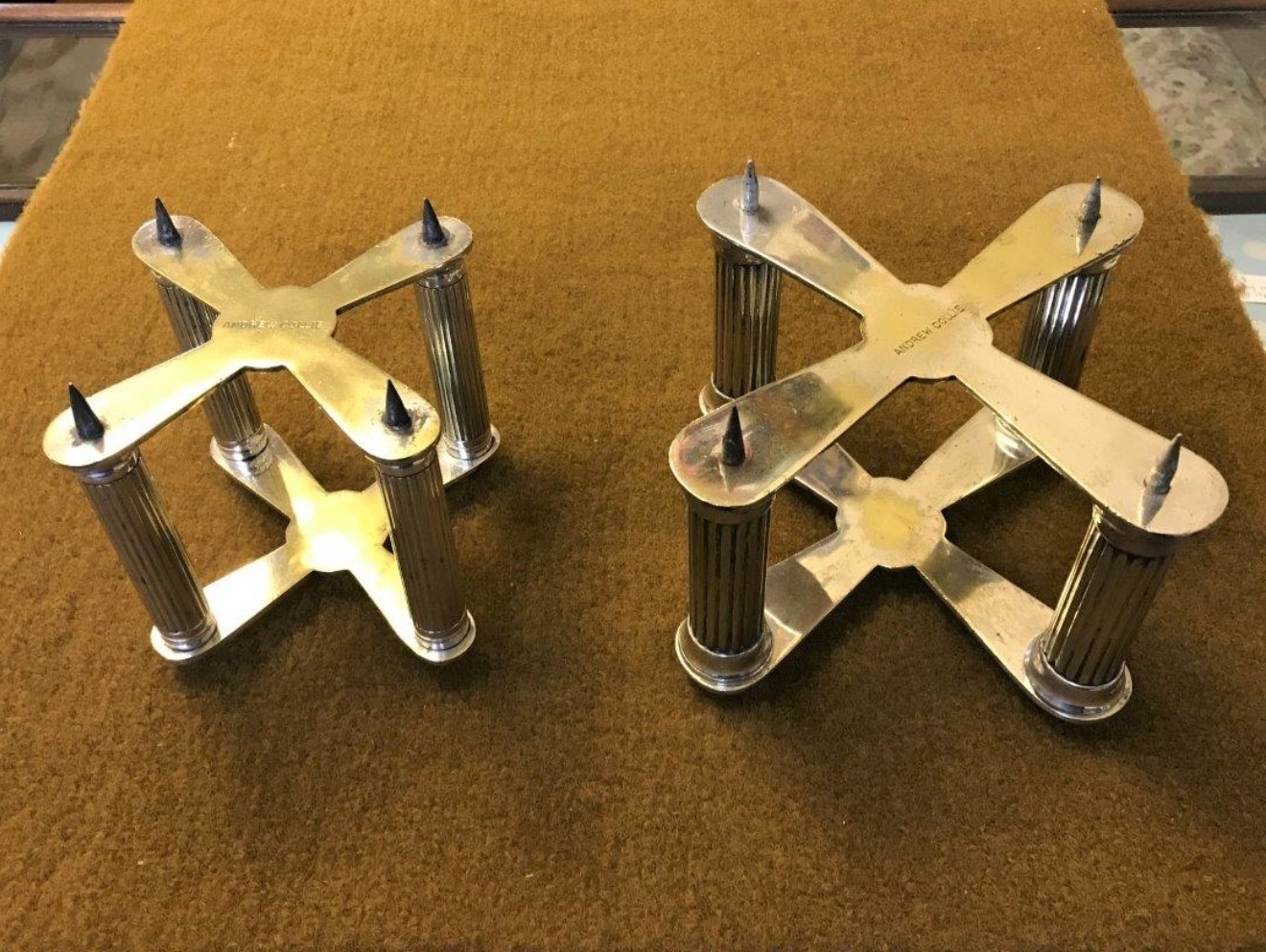 Pair of Cross Shaped Silver Plated Cake Tier Separators Andrew Collie Ltd Grocers Aberdeen, Cults, Ballater & Braemar