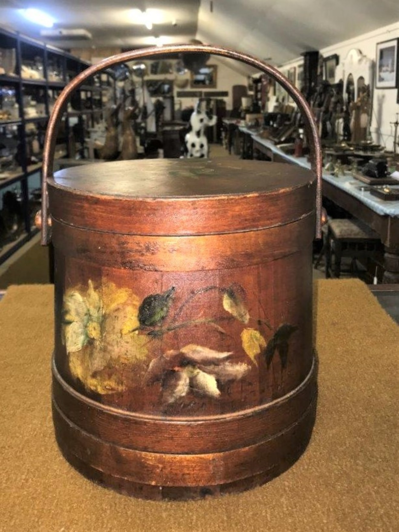 Vintage Barrel Shaped Wooden Sewing Box