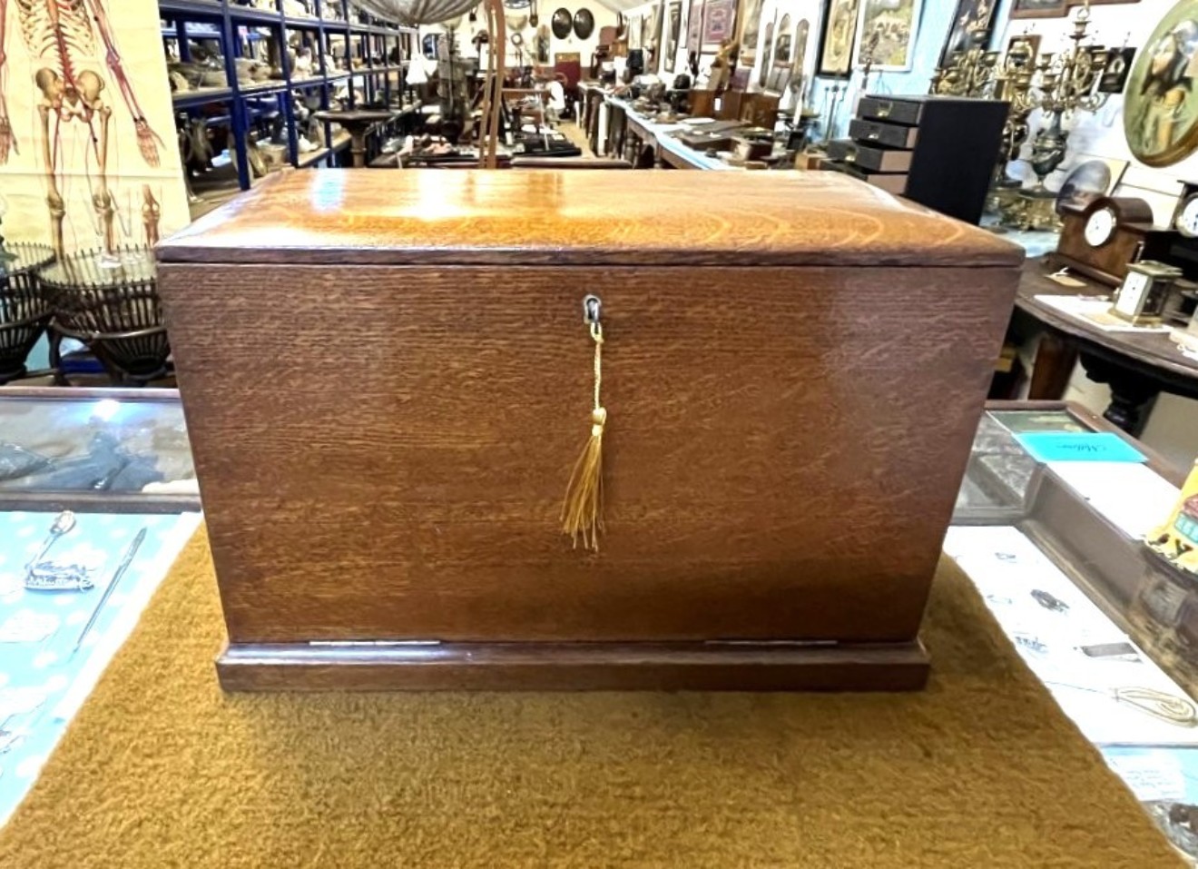 Edwardian Tiger Oak Stationery Cabinet / Writing Slope