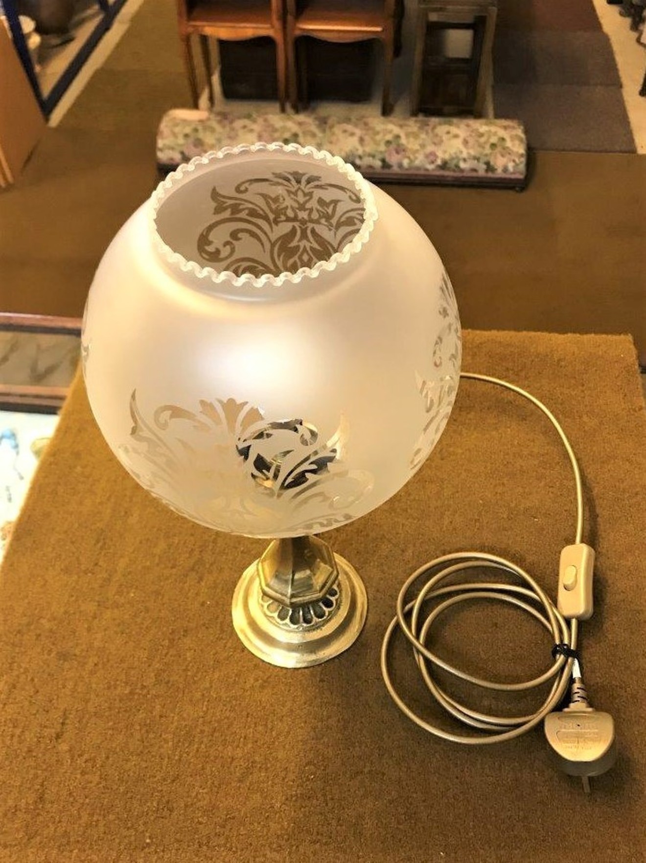 Brass Table Lamp Etched Glass Globe