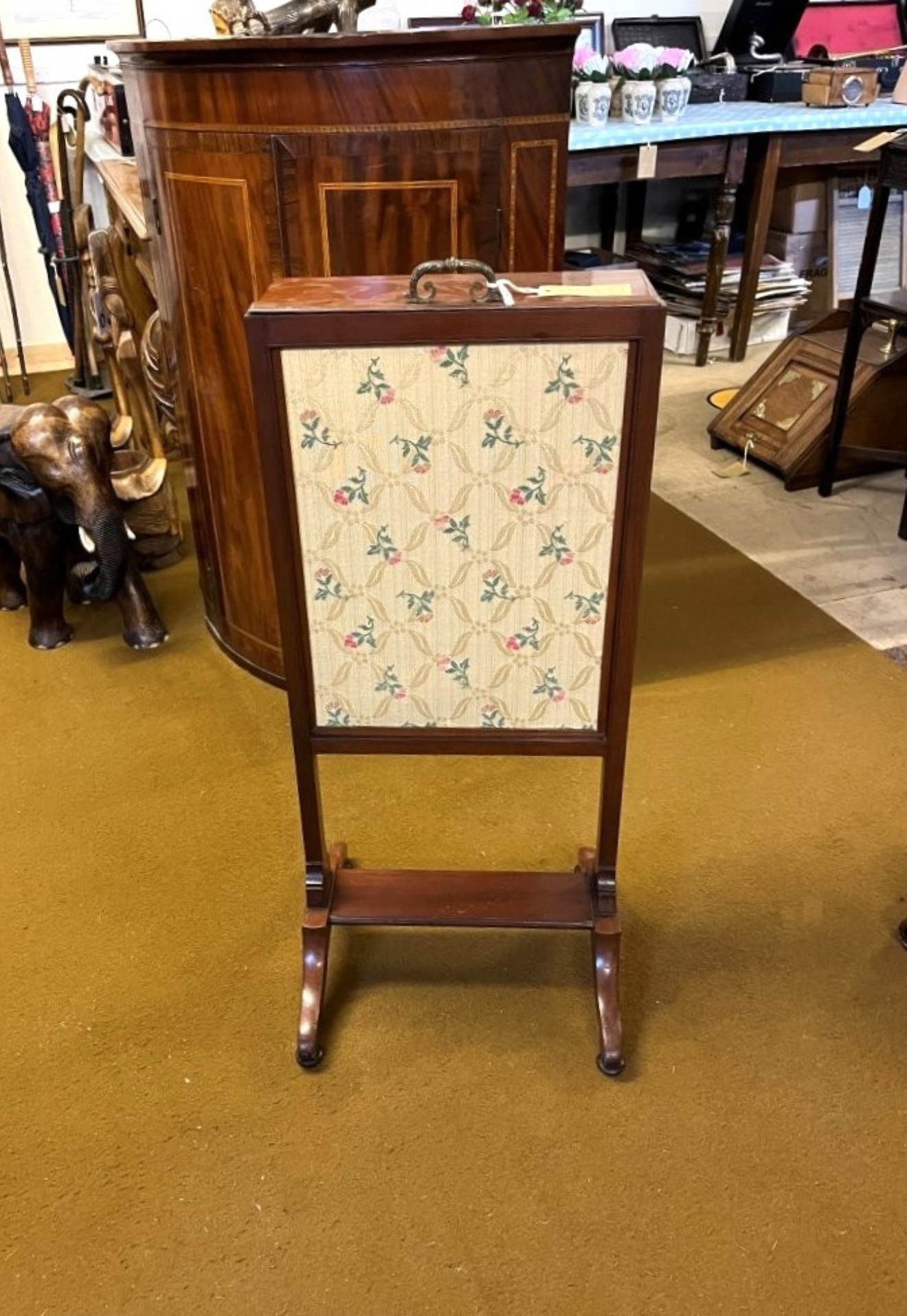 Antique Mahogany Adjustable Fire Screen