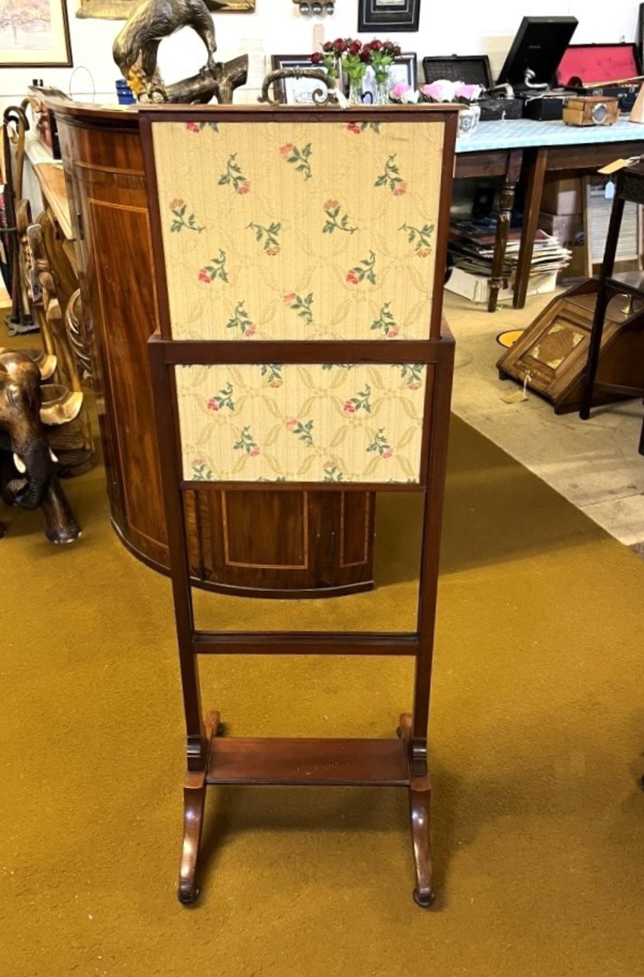 Antique Mahogany Adjustable Fire Screen