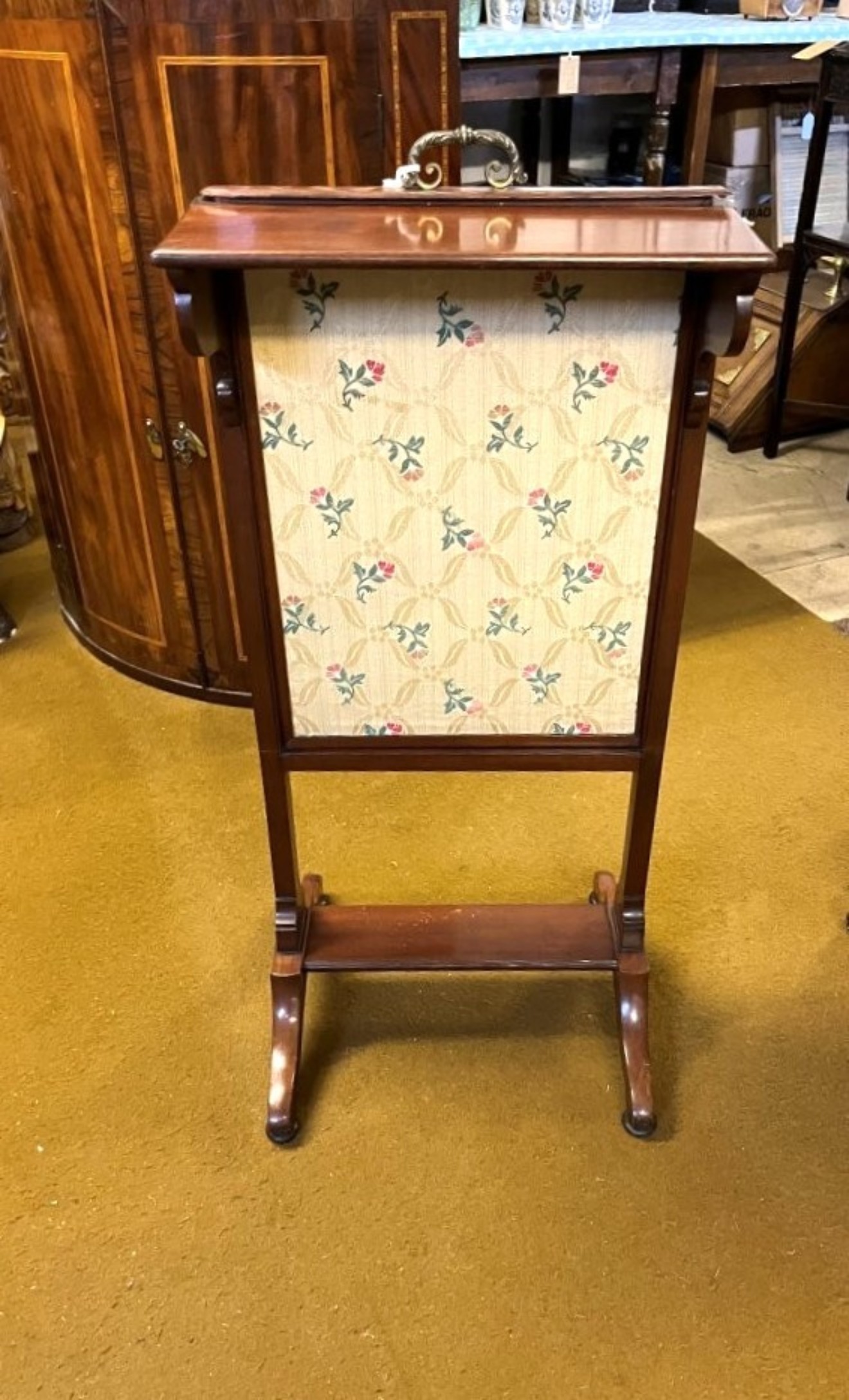 Antique Mahogany Adjustable Fire Screen
