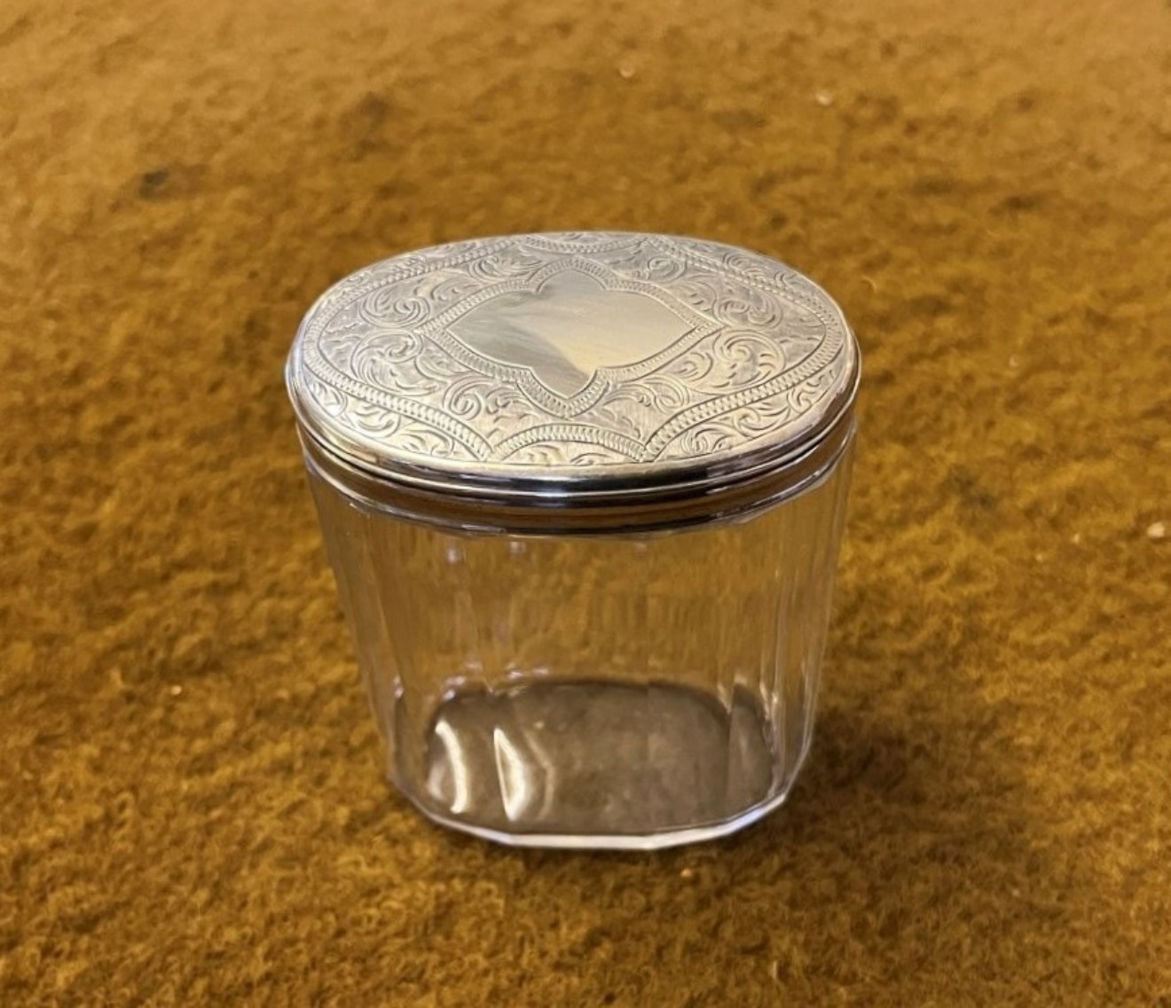 Antique Sterling Silver Topped Vanity Case / Dressing Table Jar by Thomas Jones Watson London 1889