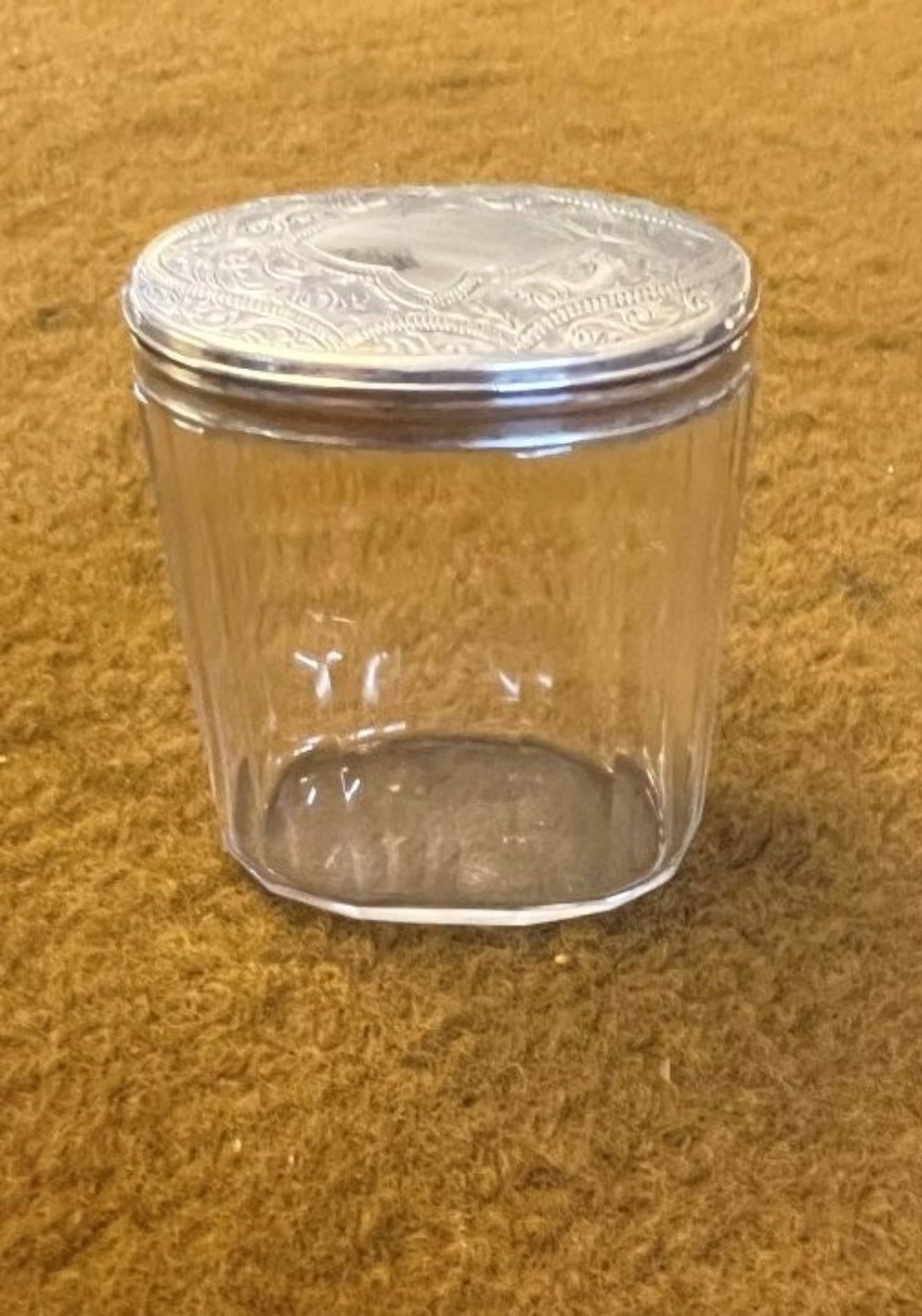 Antique Sterling Silver Topped Vanity Case / Dressing Table Jar by Thomas Jones Watson London 1889