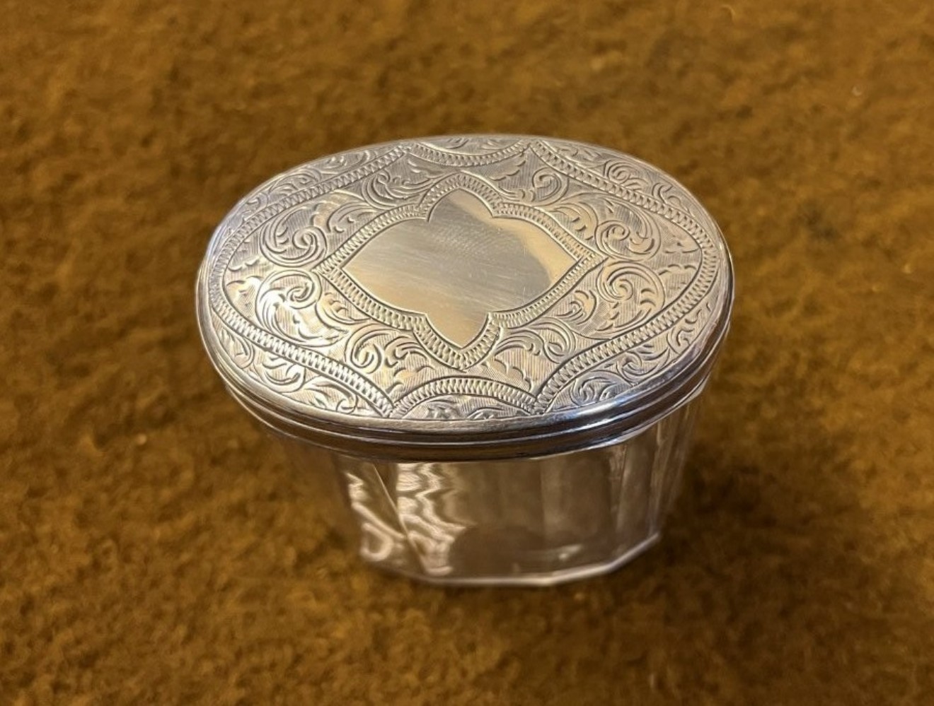 Antique Sterling Silver Topped Vanity Case / Dressing Table Jar by Thomas Jones Watson London 1889