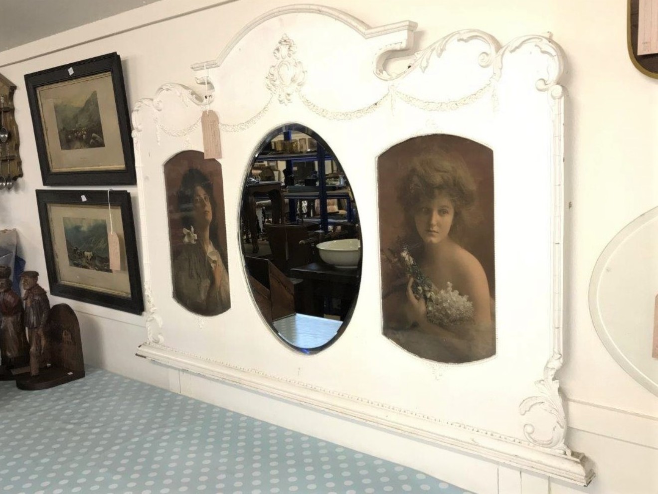French Triptych Overmantle Mirror