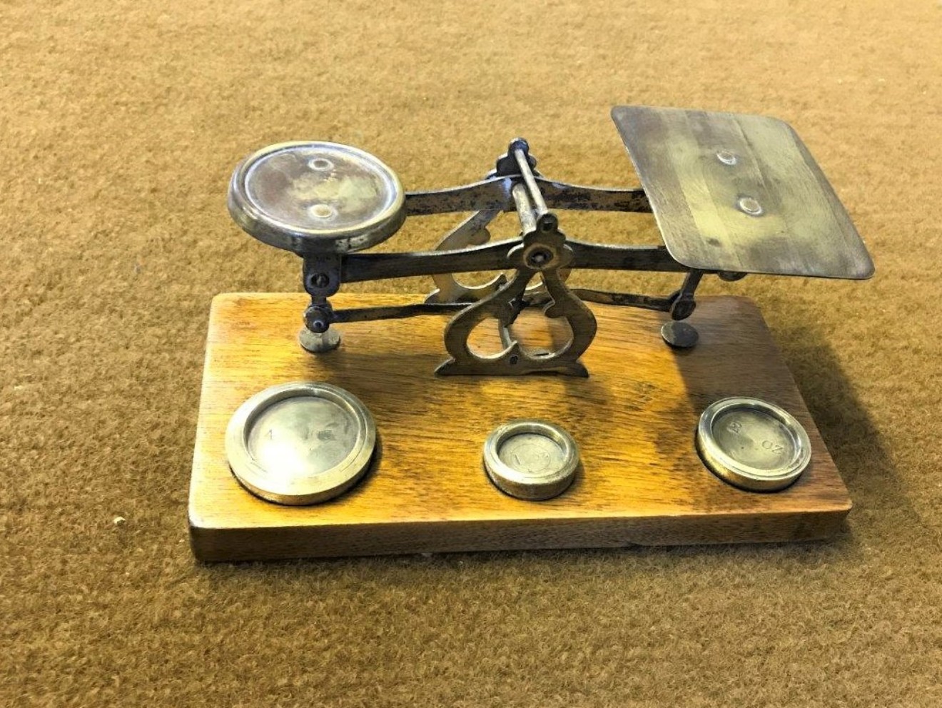 Set of Postal Scales on Light Rosewood Base