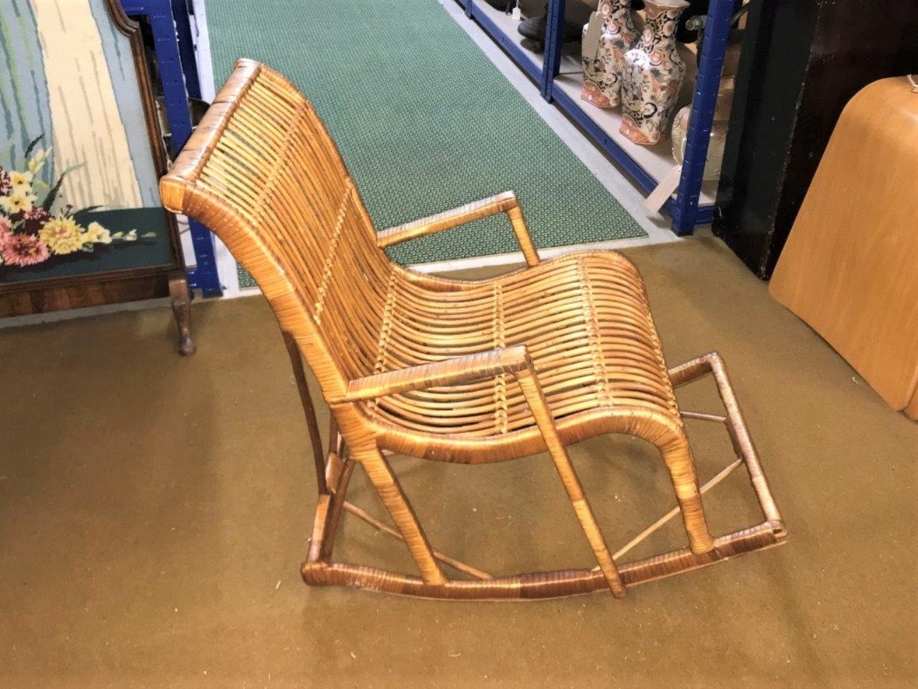 Vintage Bamboo & Rush Childs Rocking Chair