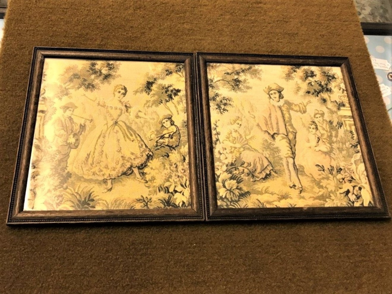 Pair 19th Century Embroidered Panels Boy and Girl